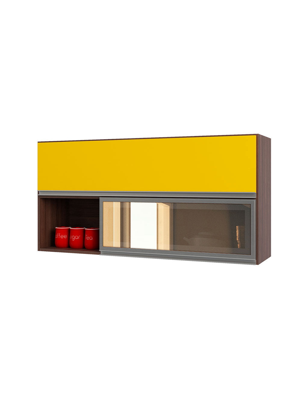 Armário Aéreo Basculante Reflecta 1,20m 2 Portas Evidence Poliman Móveis - Amêndoa com Amarelo