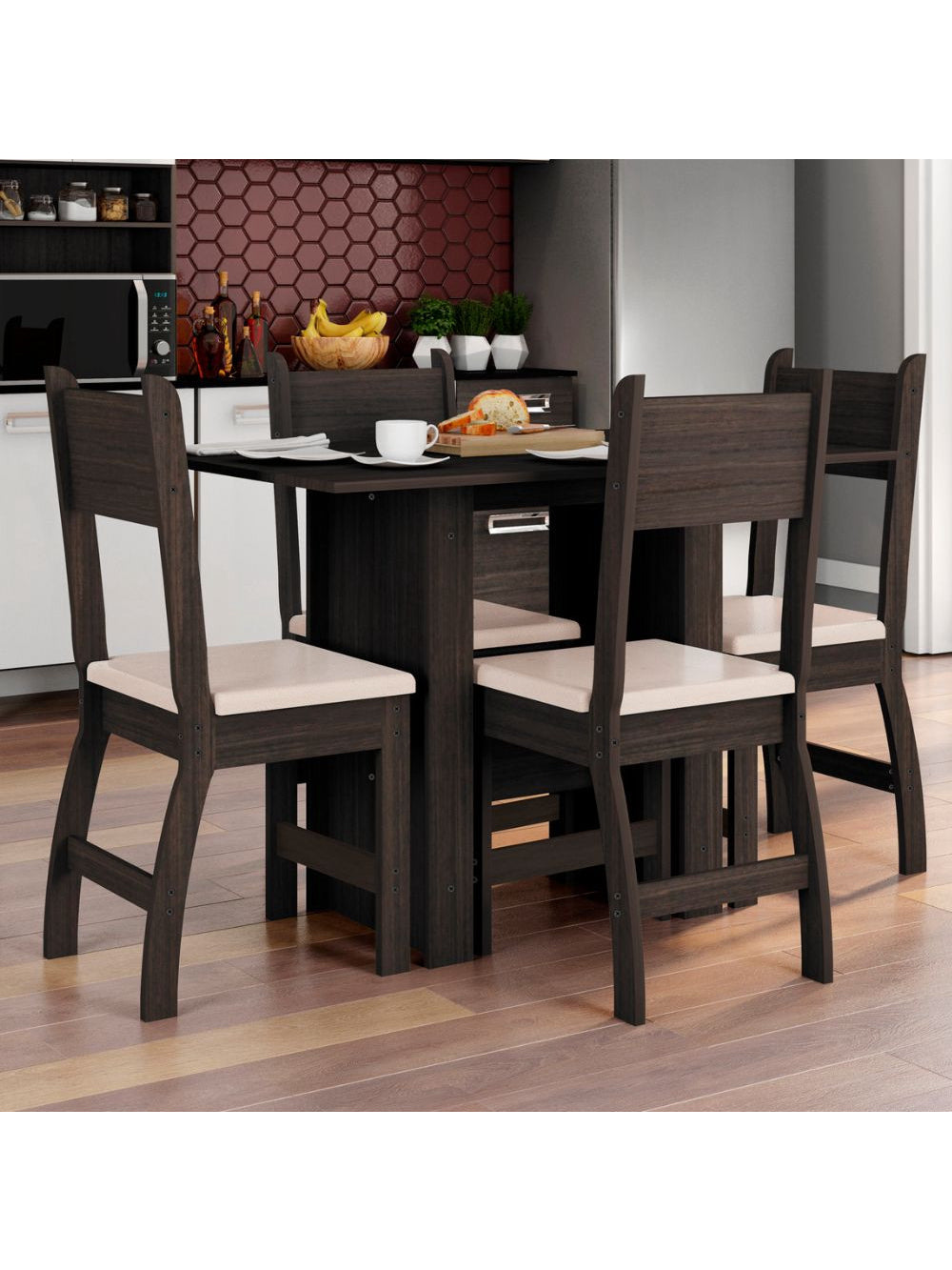 Conjunto Mesa de Jantar 4 Lugares Milano - Amêndoa com Savana