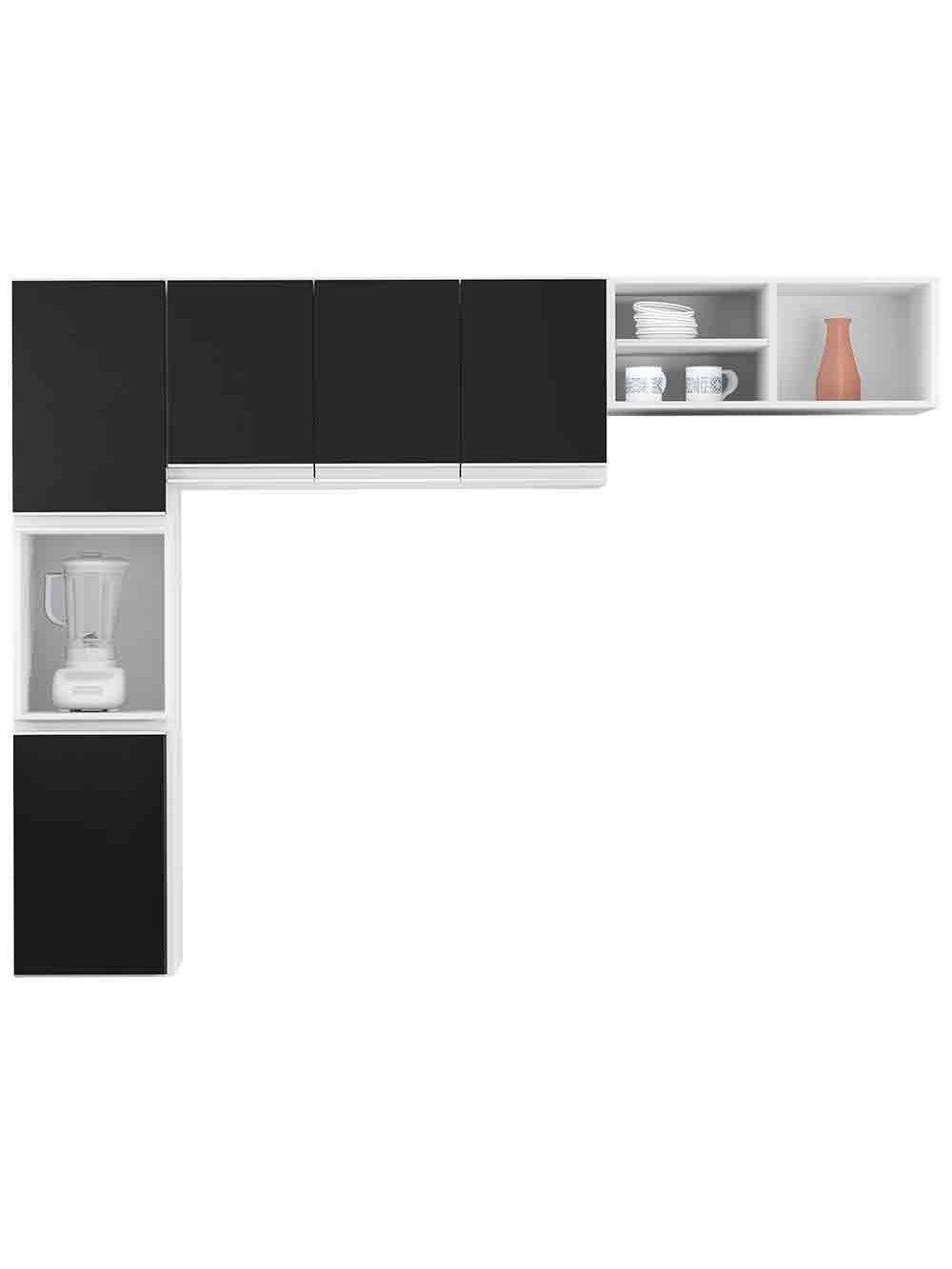 Cozinha Compacta 3 Peças Laura Poliman Móveis - Branco com Preto