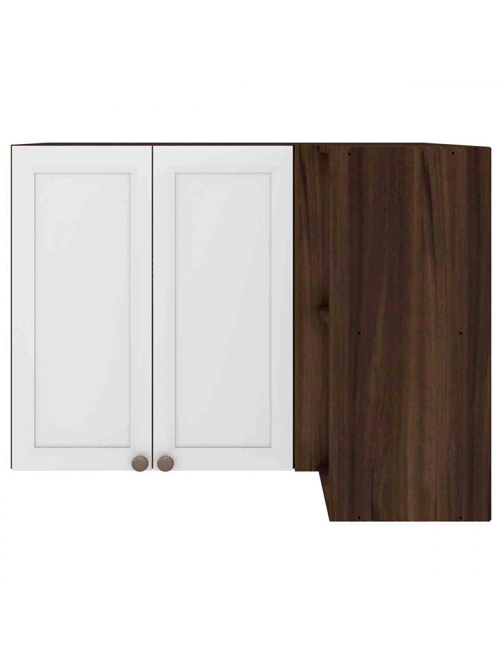 Armário Aéreo para Canto 2 Portas 2 Nichos Olivia - Nogueira e Branco