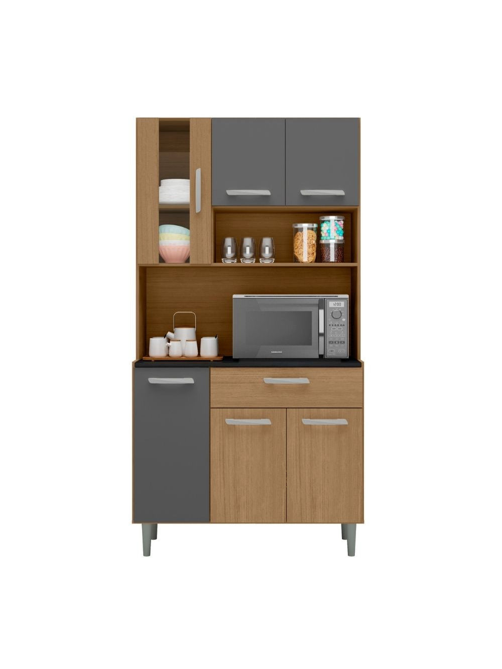 Kit Cozinha 6 Portas 1 Gaveta Carol Poliman Móveis - Branco com Preto