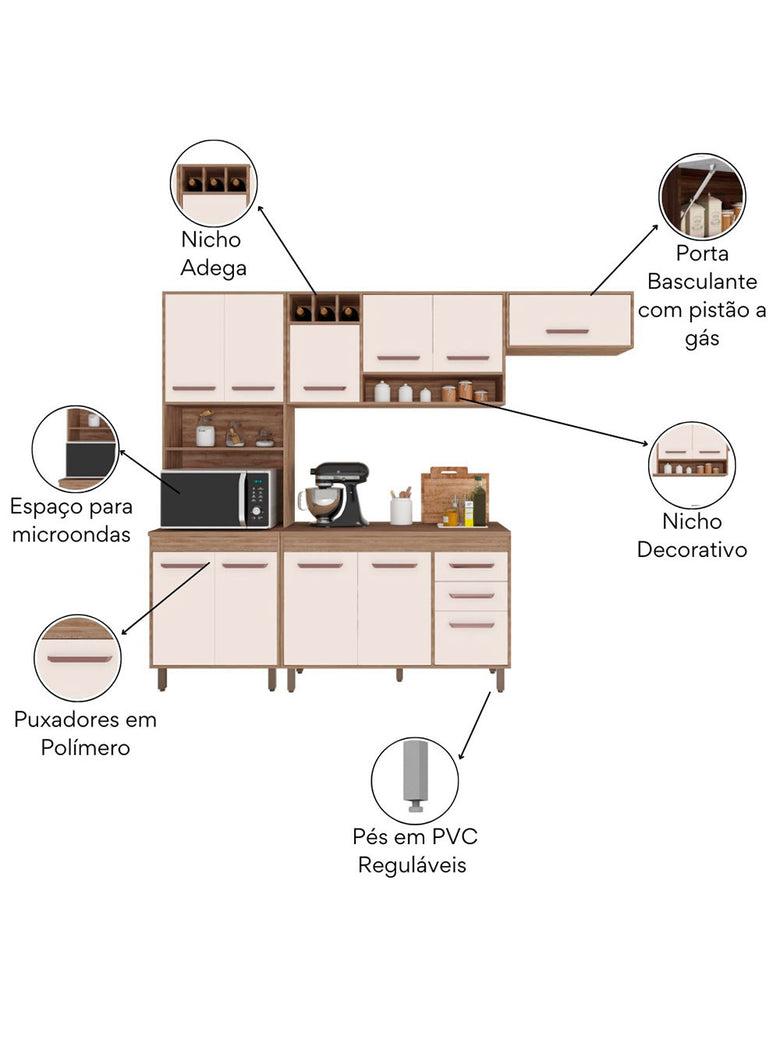 Cozinha Compacta 4 peças Balcão com Tampo Barcelona Poliman Móveis