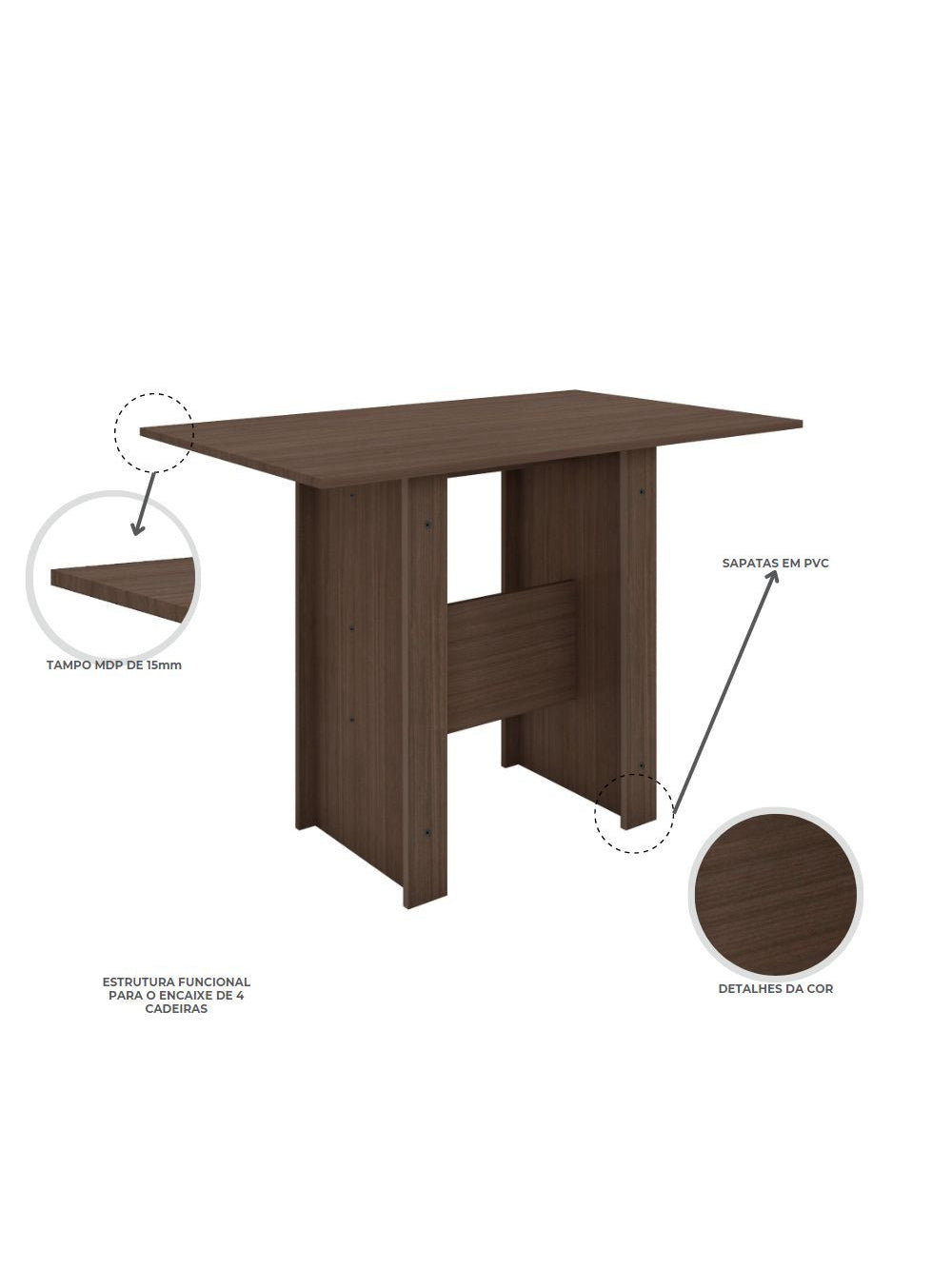 Conjunto Mesa com 4 Cadeiras Milano Poliman Móveis - Carvalho com Preto