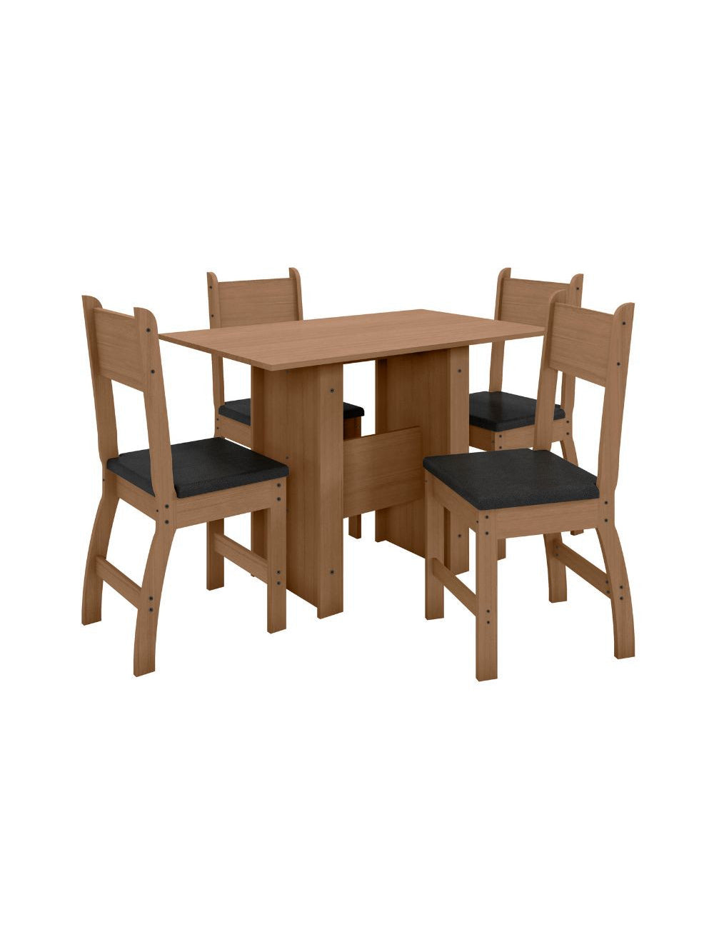 Conjunto Mesa com 4 Cadeiras Milano Poliman Móveis - Amêndoa com Preto