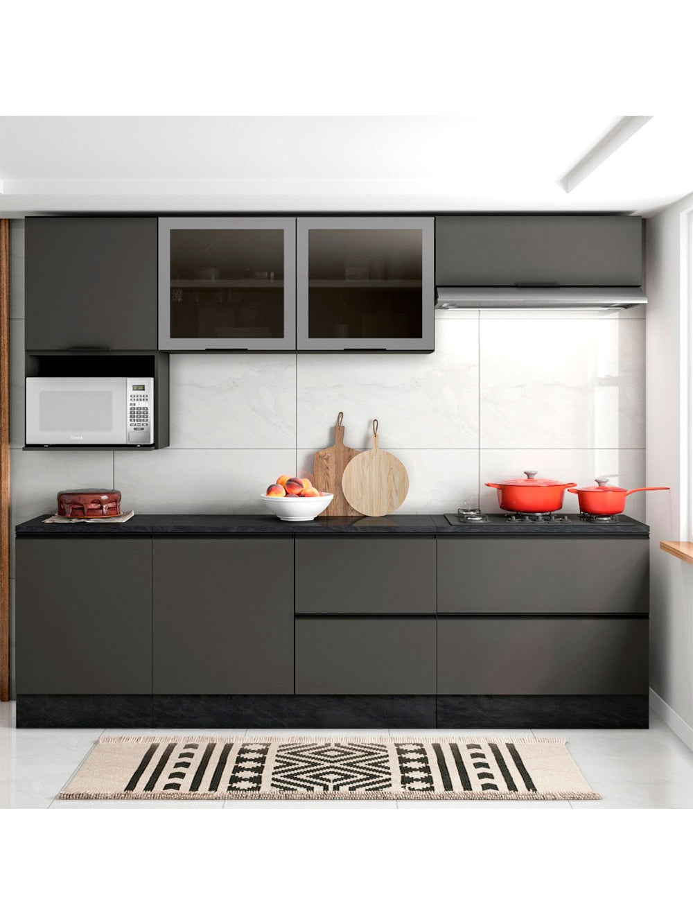 Cozinha Completa Etna 7 peças Balcão Cooktop Poliman Móveis - Grafite