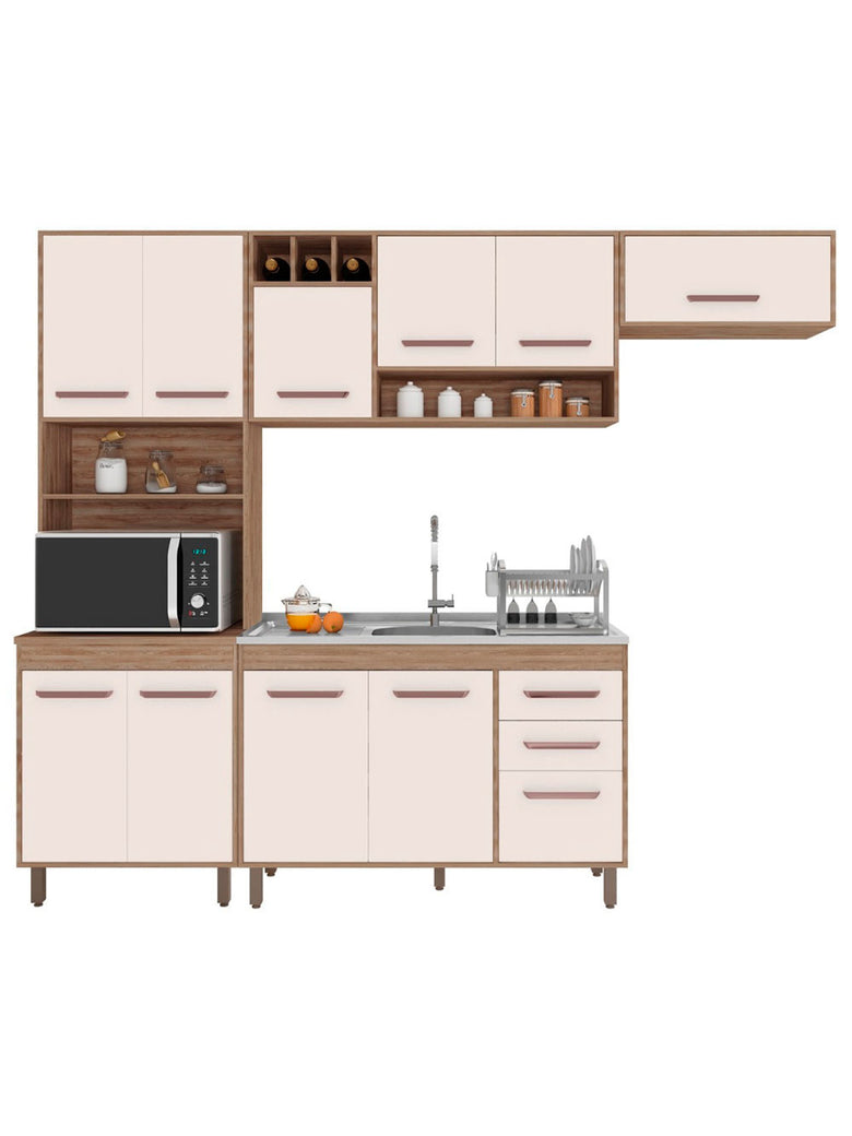 Cozinha Compacta Barcelona 11 Portas e Balcão de pia em MDP Poliman Móveis