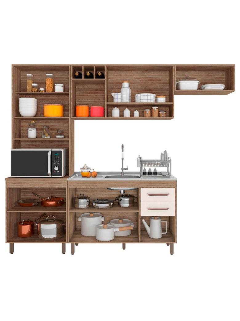 Cozinha Compacta Barcelona 11 Portas e Balcão de pia em MDP Poliman Móveis