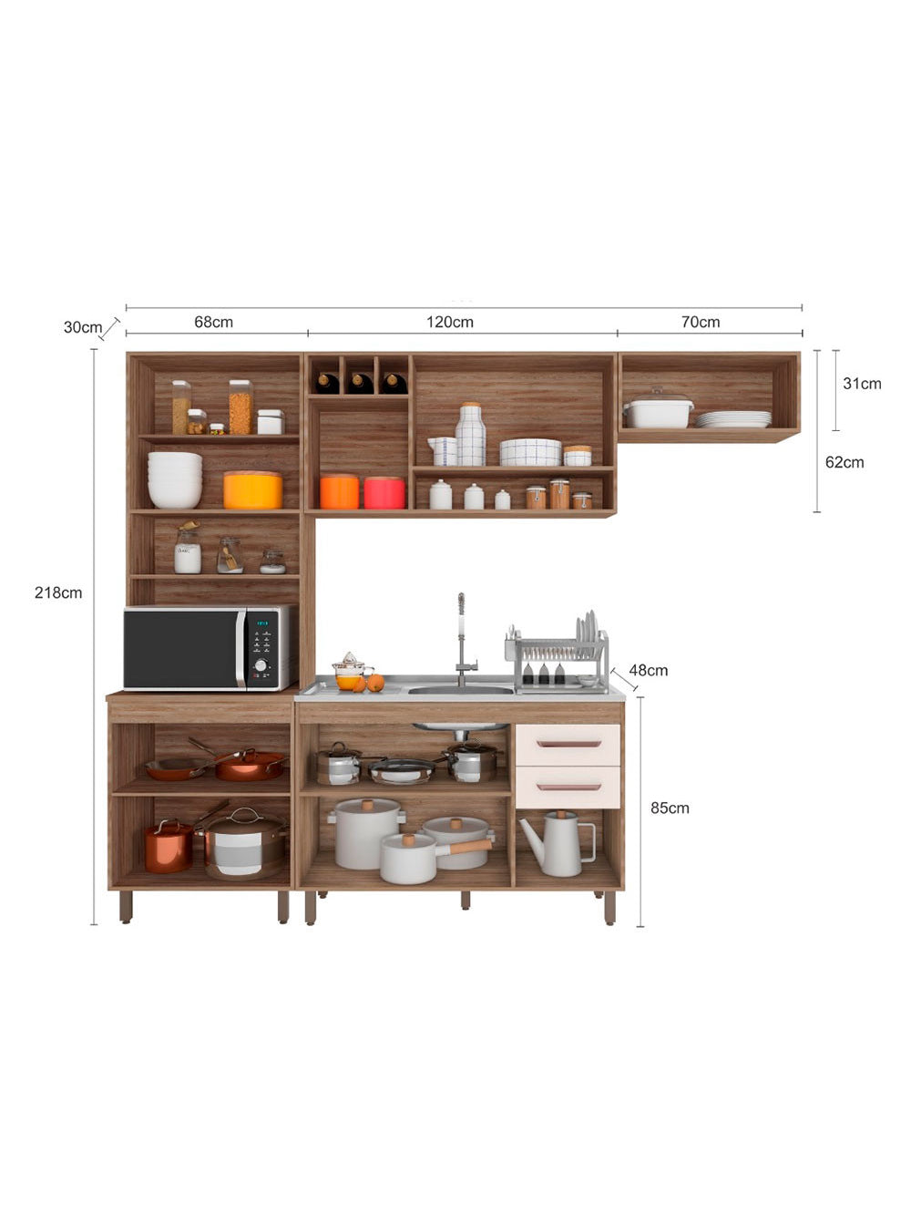 Cozinha Compacta Barcelona 11 Portas e Balcão de pia em MDP Poliman Móveis