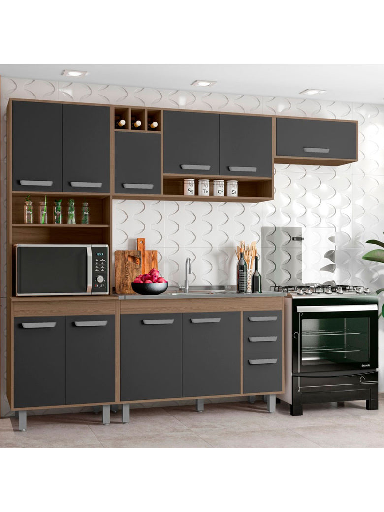 Cozinha Compacta Barcelona 11 Portas e Balcão de pia em MDP Poliman Móveis