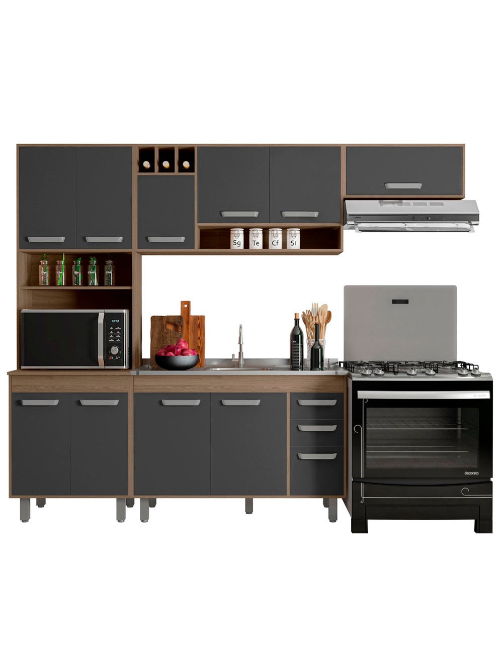 Cozinha Compacta Barcelona 11 Portas e Balcão de pia em MDP Poliman Móveis