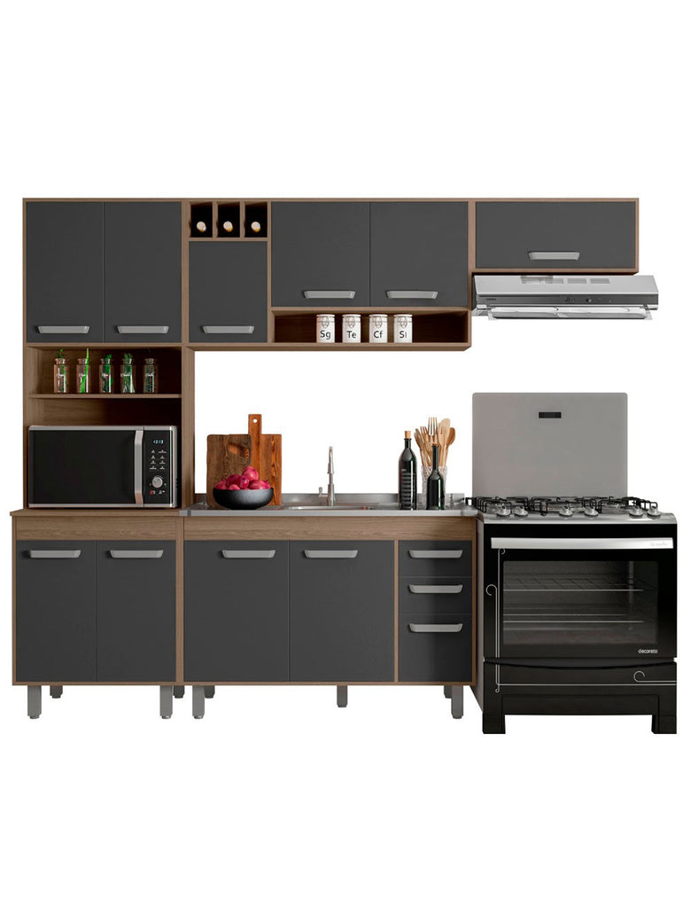 Cozinha Compacta Barcelona 11 Portas e Balcão de pia em MDP Poliman Móveis