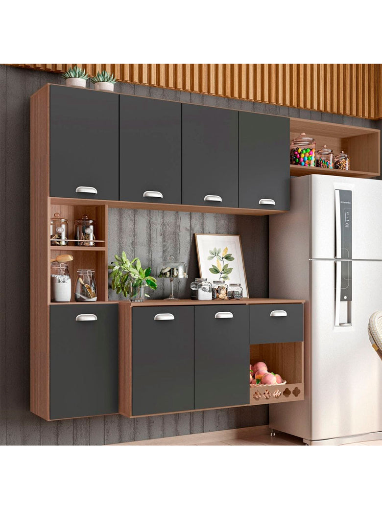 Cozinha Compacta Suspensa Mila 7 portas 1 Gaveta com Corrediças Telescópicas Poliman Móveis