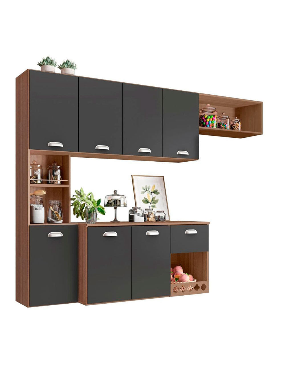 Cozinha Compacta Suspensa Mila 7 portas 1 Gaveta com Corrediças Telescópicas Poliman Móveis