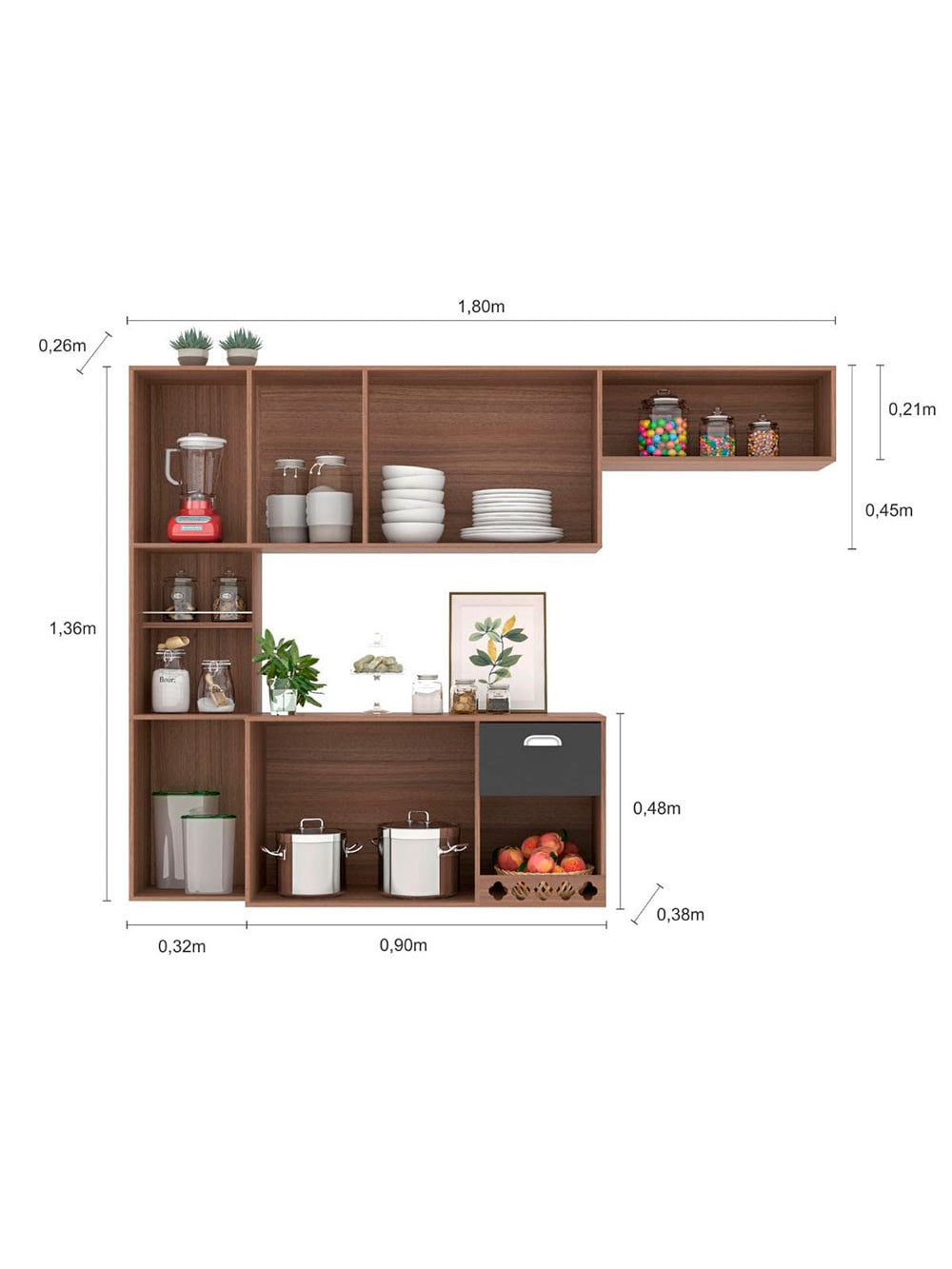 Cozinha Compacta Suspensa Mila 7 portas 1 Gaveta com Corrediças Telescópicas Poliman Móveis