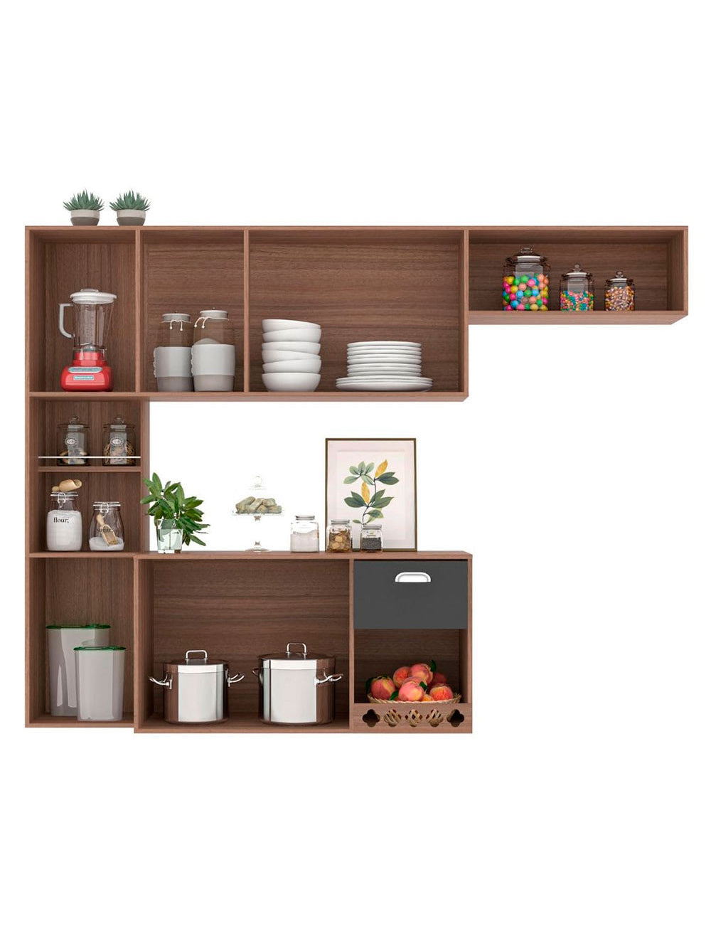 Cozinha Compacta Suspensa Mila 7 portas 1 Gaveta com Corrediças Telescópicas Poliman Móveis