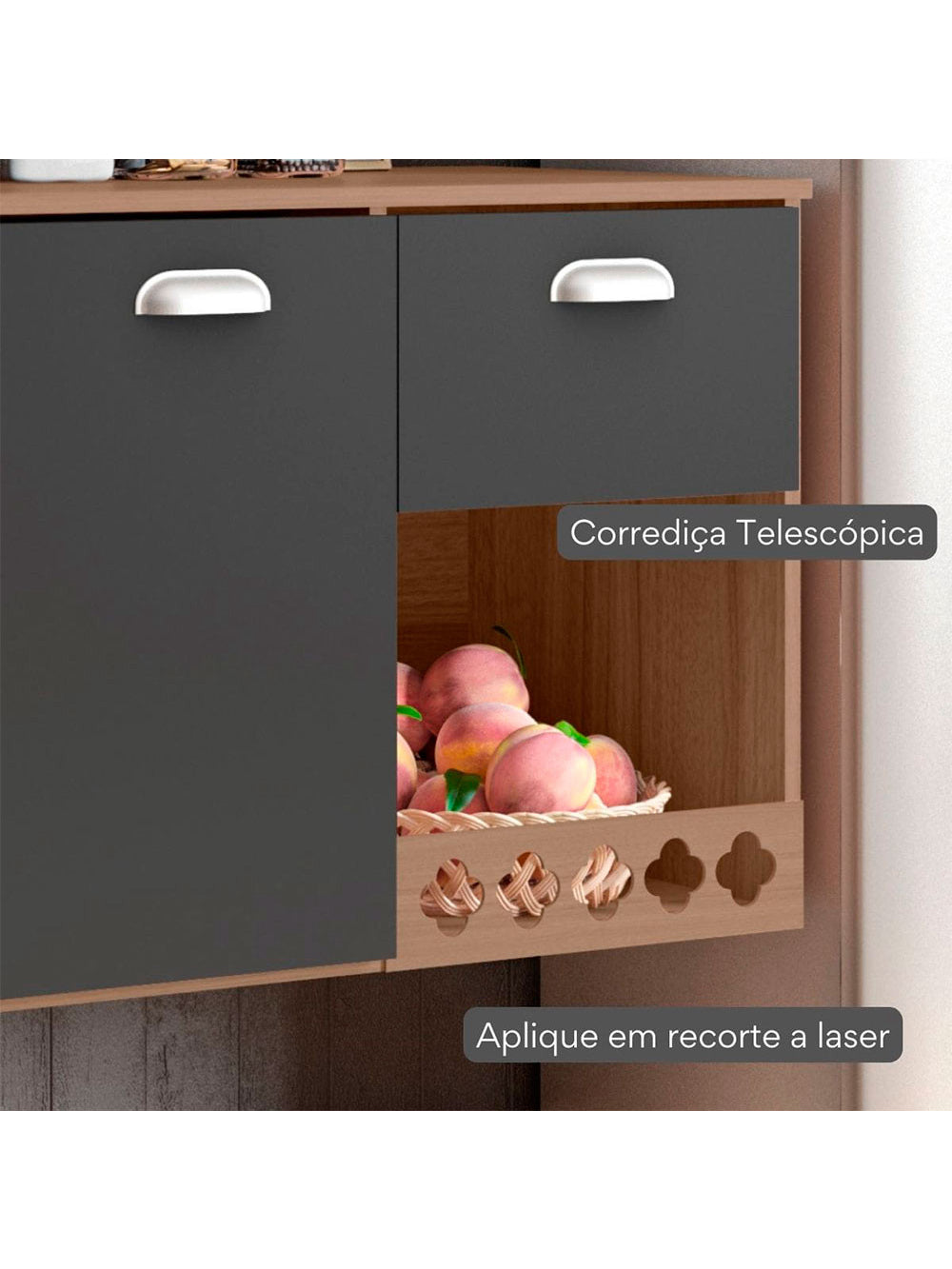 Cozinha Compacta Suspensa Mila 7 portas 1 Gaveta com Corrediças Telescópicas Poliman Móveis