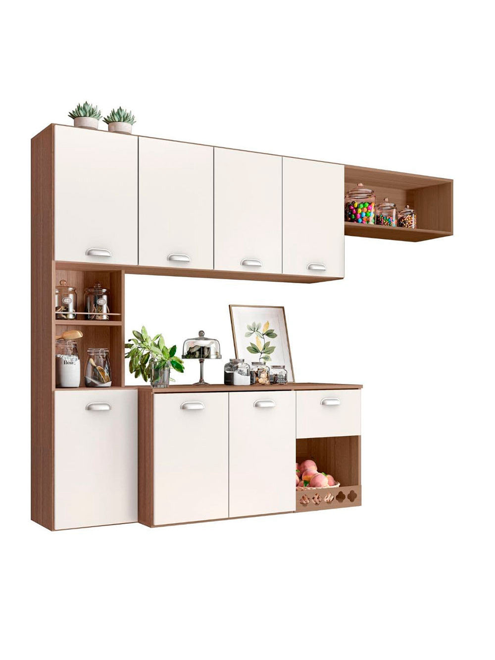 Cozinha Compacta Suspensa Mila 7 portas 1 Gaveta com Corrediças Telescópicas Poliman Móveis - Branco/Grafite Acet