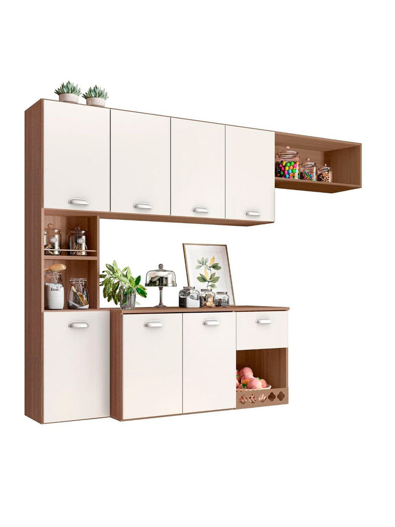 Cozinha Compacta Suspensa Mila 7 portas 1 Gaveta com Corrediças Telescópicas Poliman Móveis