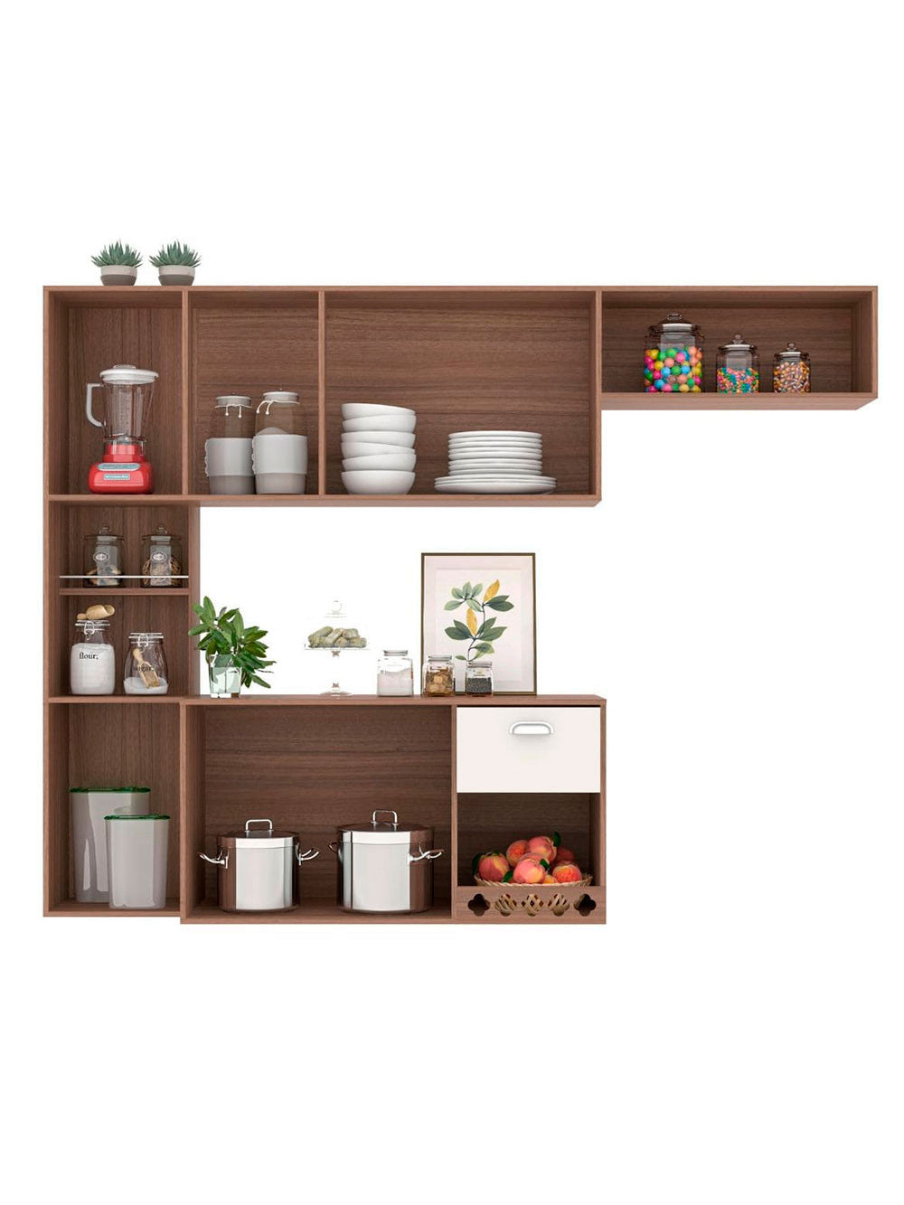 Cozinha Compacta Suspensa Mila 7 portas 1 Gaveta com Corrediças Telescópicas Poliman Móveis