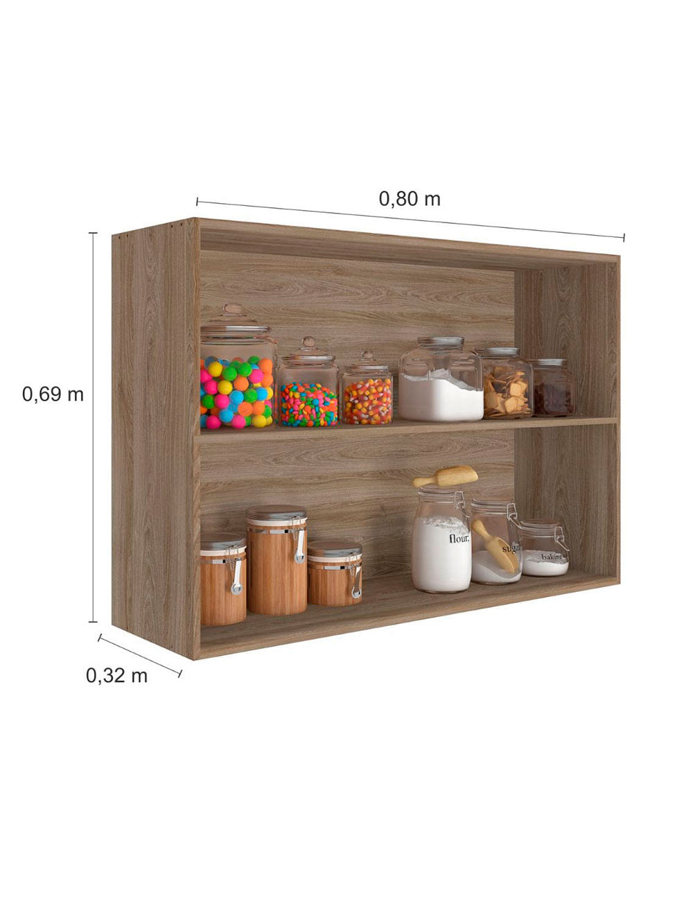 Armário Aéreo Ferrara 2 Portas 80cm Prateleira Interna Fixa Poliman Móveis - Carvalho oak e Branco