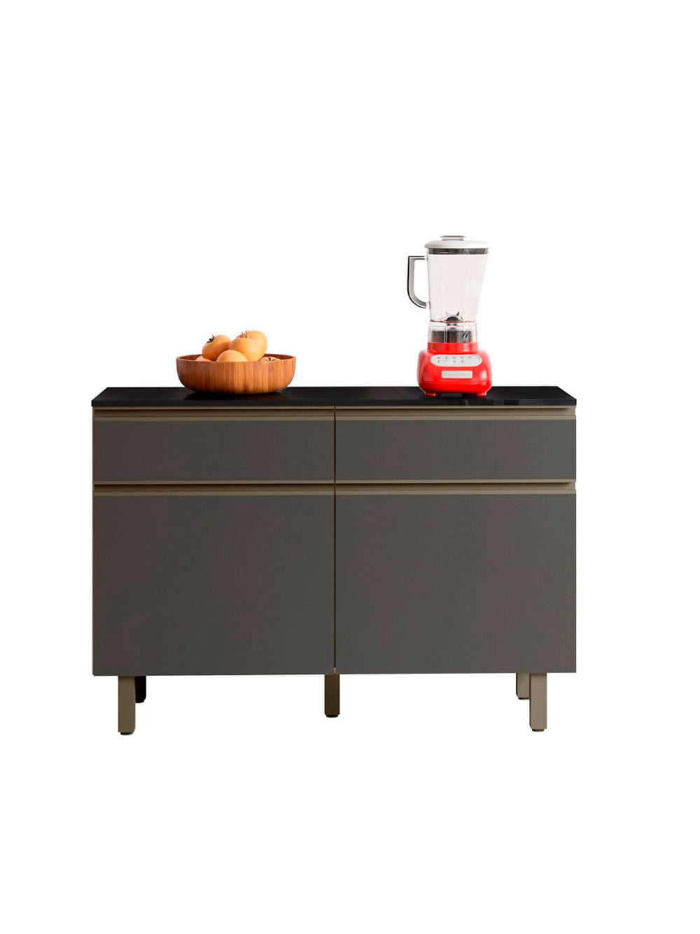 Balcão Cozinha com Tampo 120 cm 2 Portas 2 Gavetas Porto Poliman - Carvalho com Grafite