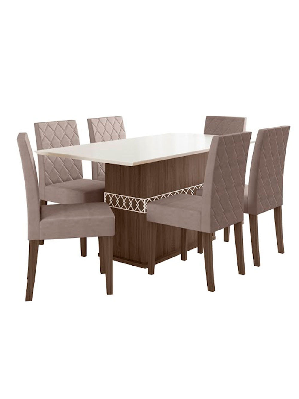 Conjunto Sala de Jantar Mesa com Tampo Chanfrado Agata 6 Cadeiras Estofadas Jade Poliman - Carvalho com Grafite