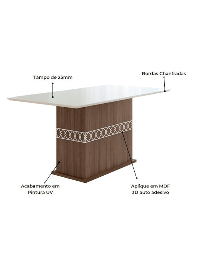 Conjunto Sala de Jantar Mesa com Tampo Chanfrado Agata 6 Cadeiras Estofadas Jade Poliman