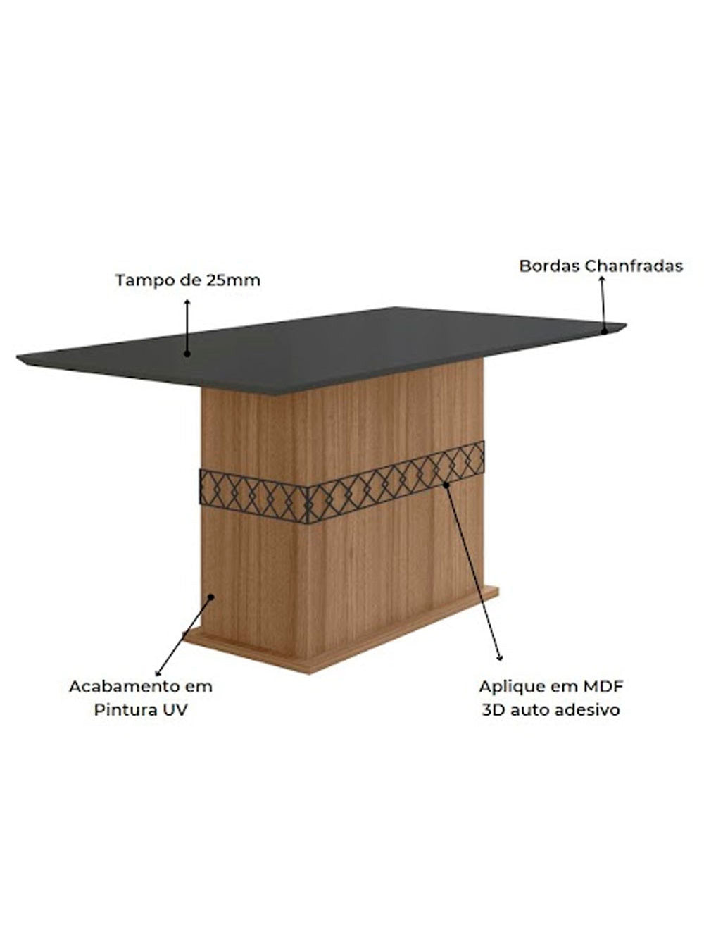 Conjunto Sala de Jantar Mesa com Tampo Chanfrado Agata 6 Cadeiras Estofadas Jade Poliman - Carvalho com Off White