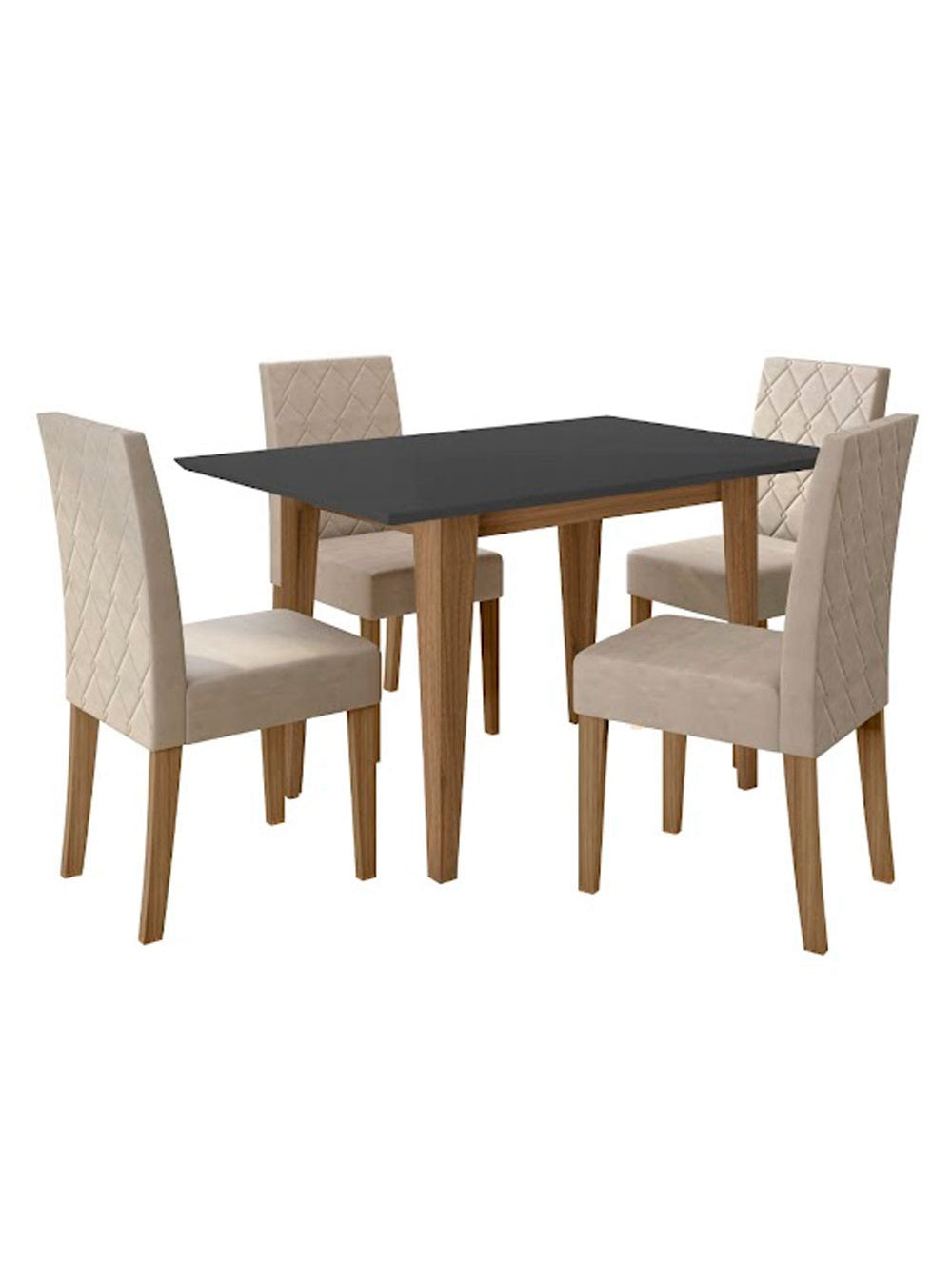 Conjunto Sala de Jantar Mesa com Tampo Chanfrado Kate 4 Cadeiras Estofadas Jade Poliman - Carvalho com Grafite