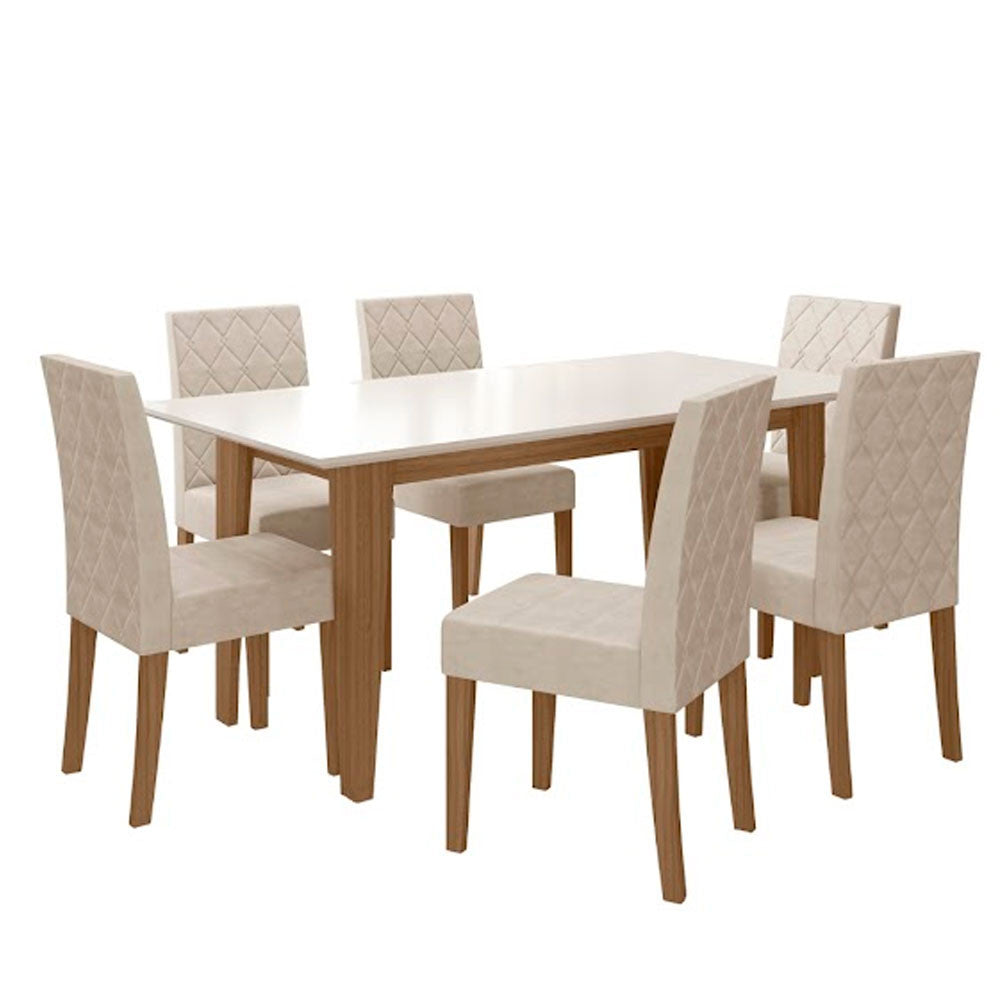 Conjunto Sala de Jantar Mesa com Tampo Chanfrado Liz 6 Cadeiras Estofadas Jade Poliman - Carvalho e Grafite