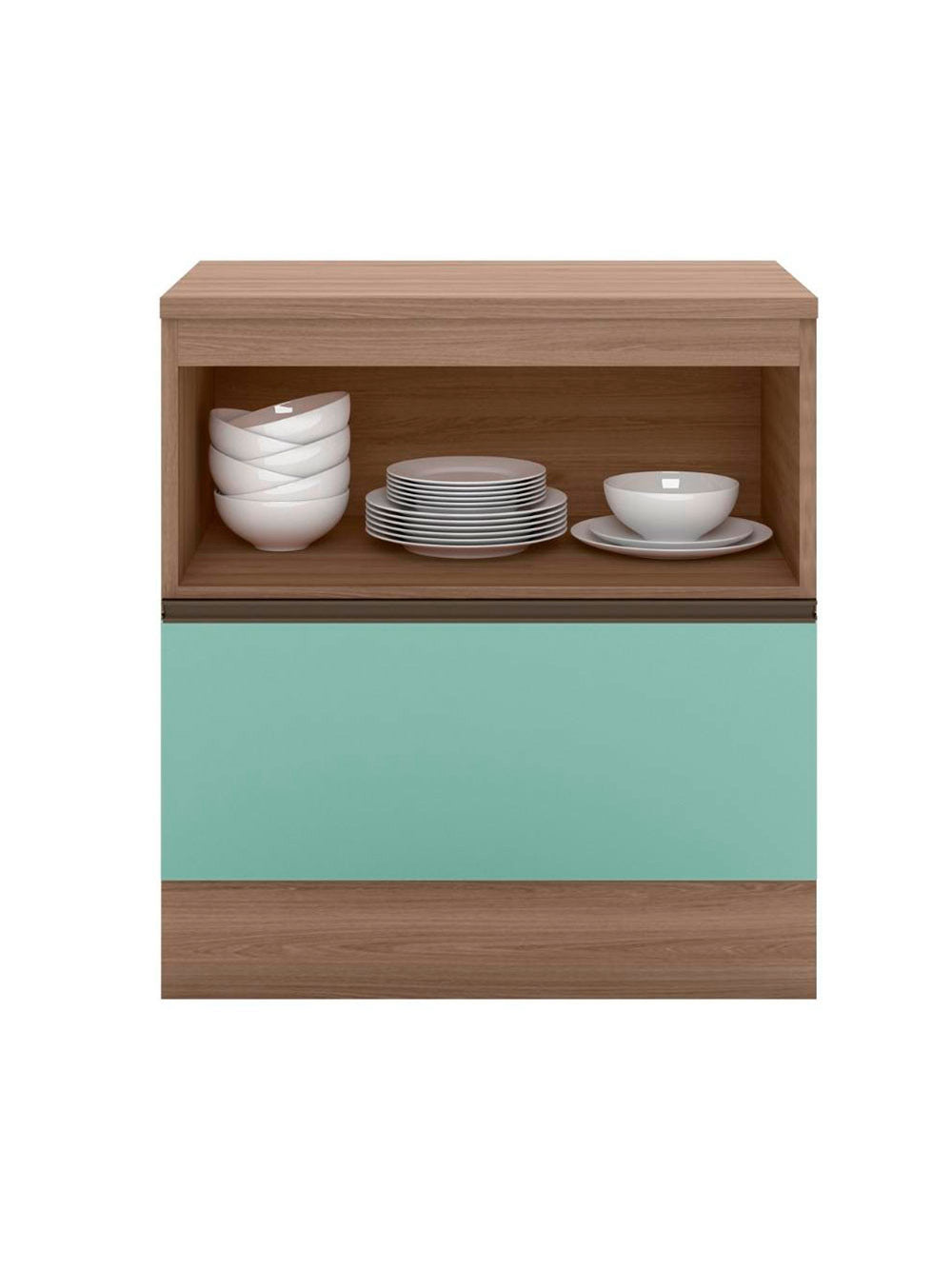 Balcão com Tampo 80 cm 1 Porta 1 Gaveta Etna Poliman Móveis - Carvalho oak e Off White