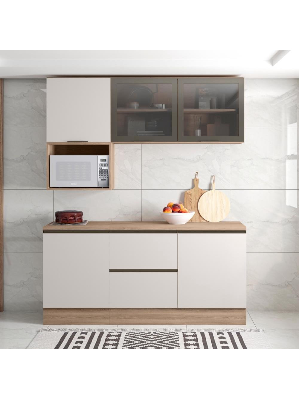 Cozinha Completa Etna 5 Peças Poliman Móveis - Carvalho oak e Off White