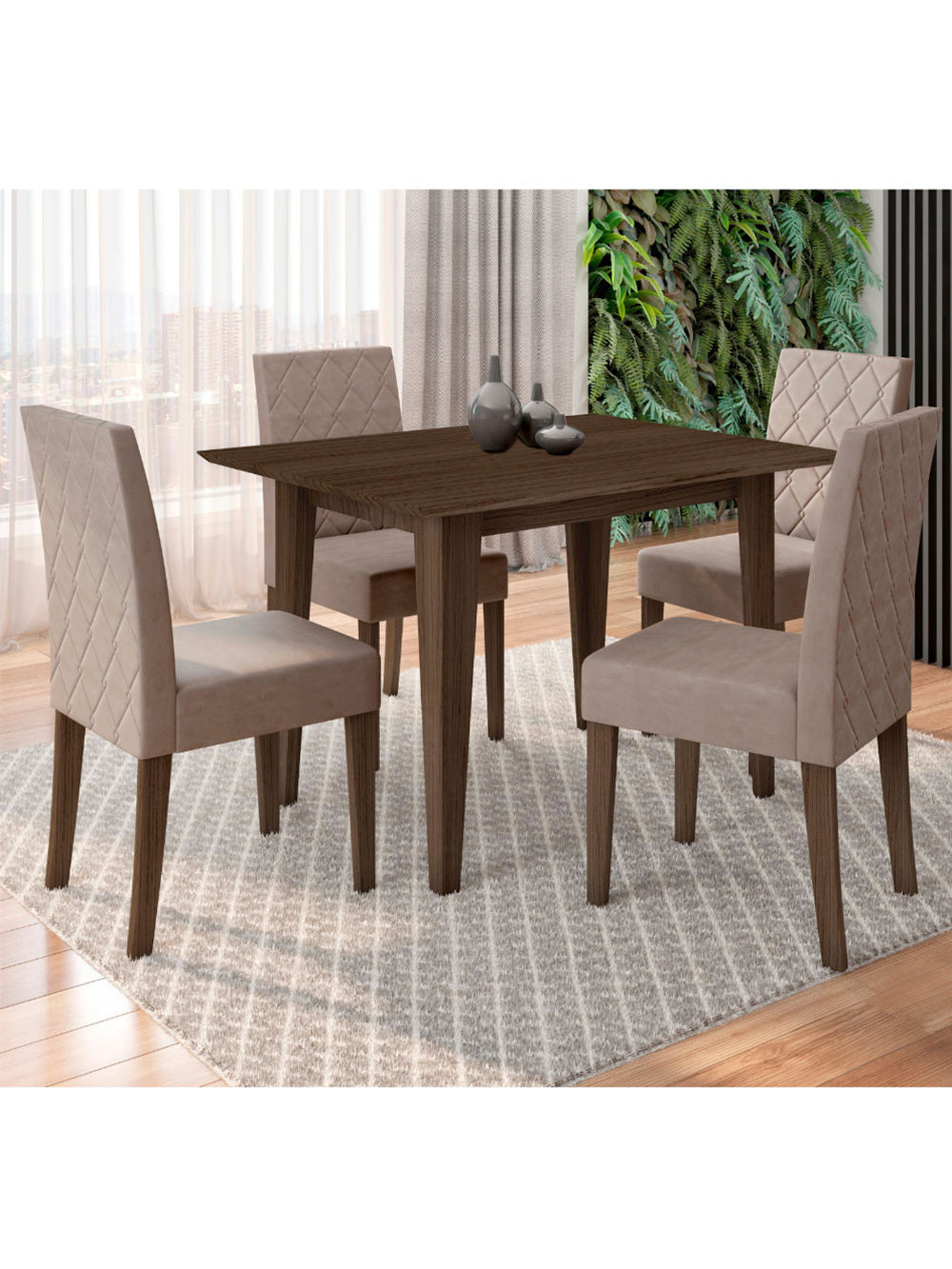 Conjunto Sala de Jantar Retangular Mesa Kate 120cm e 04 Cadeiras Jade Poliman Móveis - Amêndoa