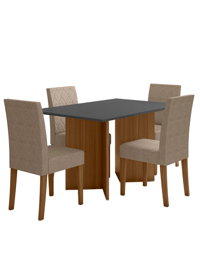 Conjunto Sala de Jantar Retangular Mesa Helo 120cm e 04 Cadeiras Jade Poliman Móveis