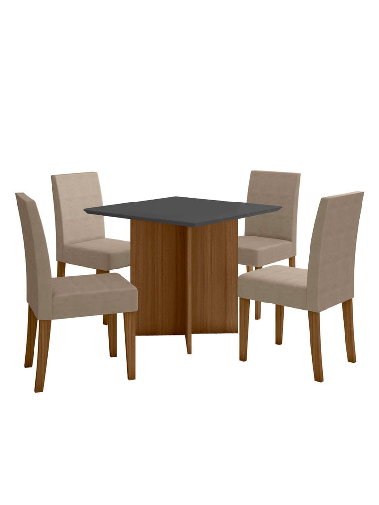 Conjunto Sala de Jantar Quadrada Mesa Helo 90cm e 04 Cadeiras Josi Poliman Móveis