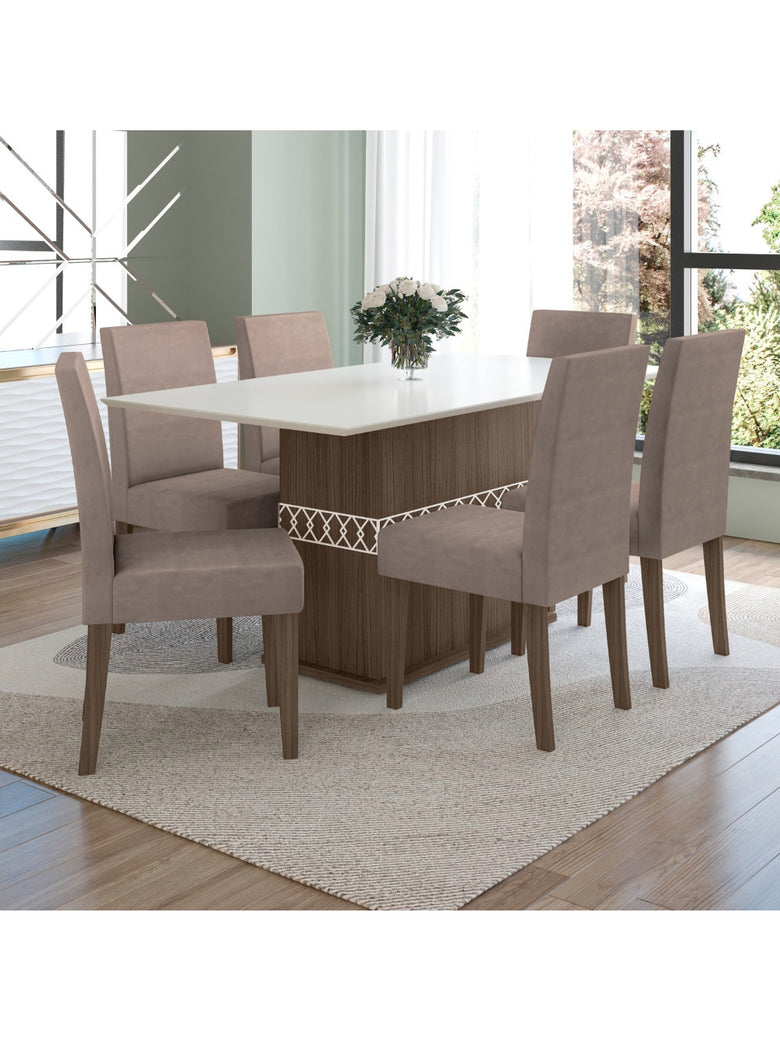 Conjunto Sala de Jantar Retangular Mesa Agata 160cm e 06 Cadeiras Josi Poliman Móveis