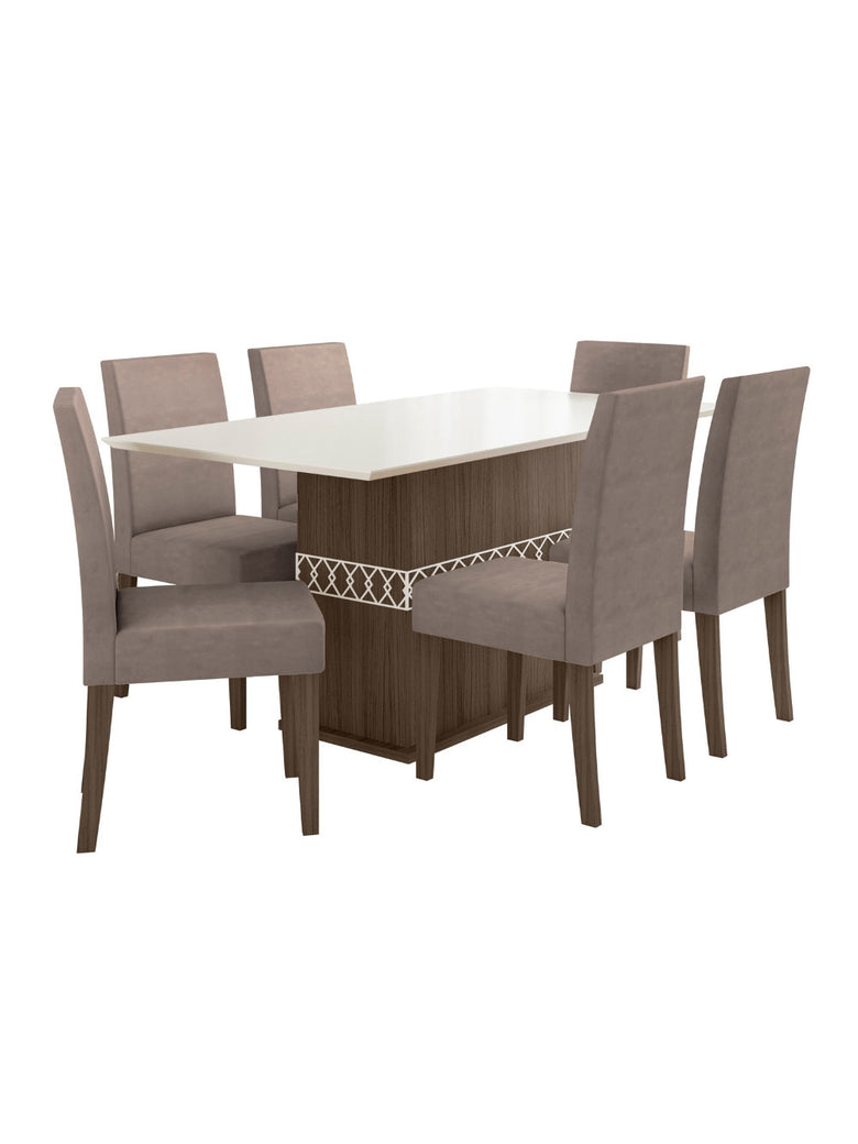 Conjunto Sala de Jantar Retangular Mesa Agata 160cm e 06 Cadeiras Josi Poliman Móveis