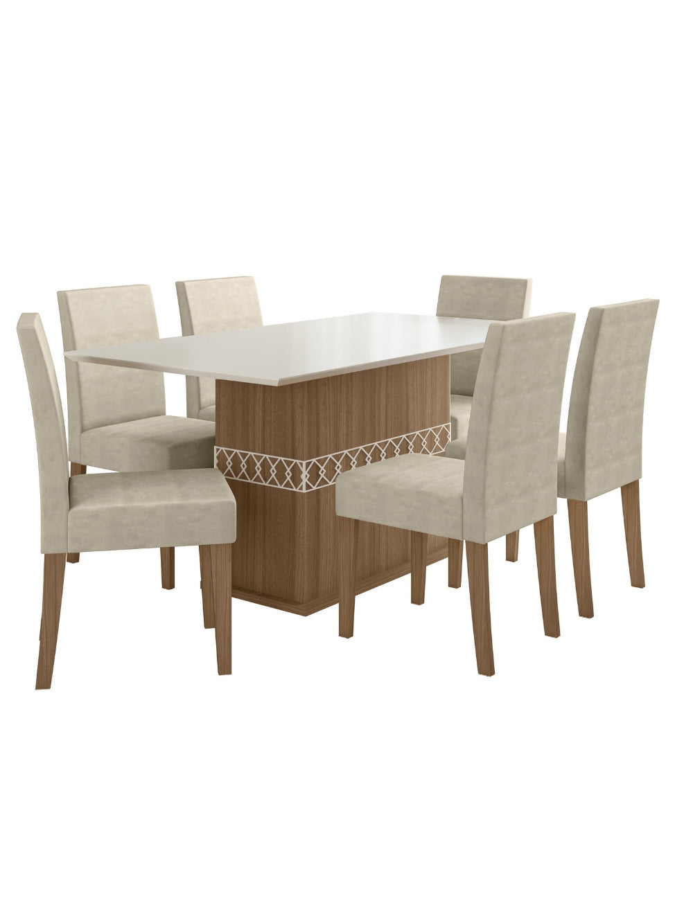 Conjunto Sala de Jantar Retangular Mesa Agata 160cm e 06 Cadeiras Josi Poliman Móveis - Amêndoa com Off White