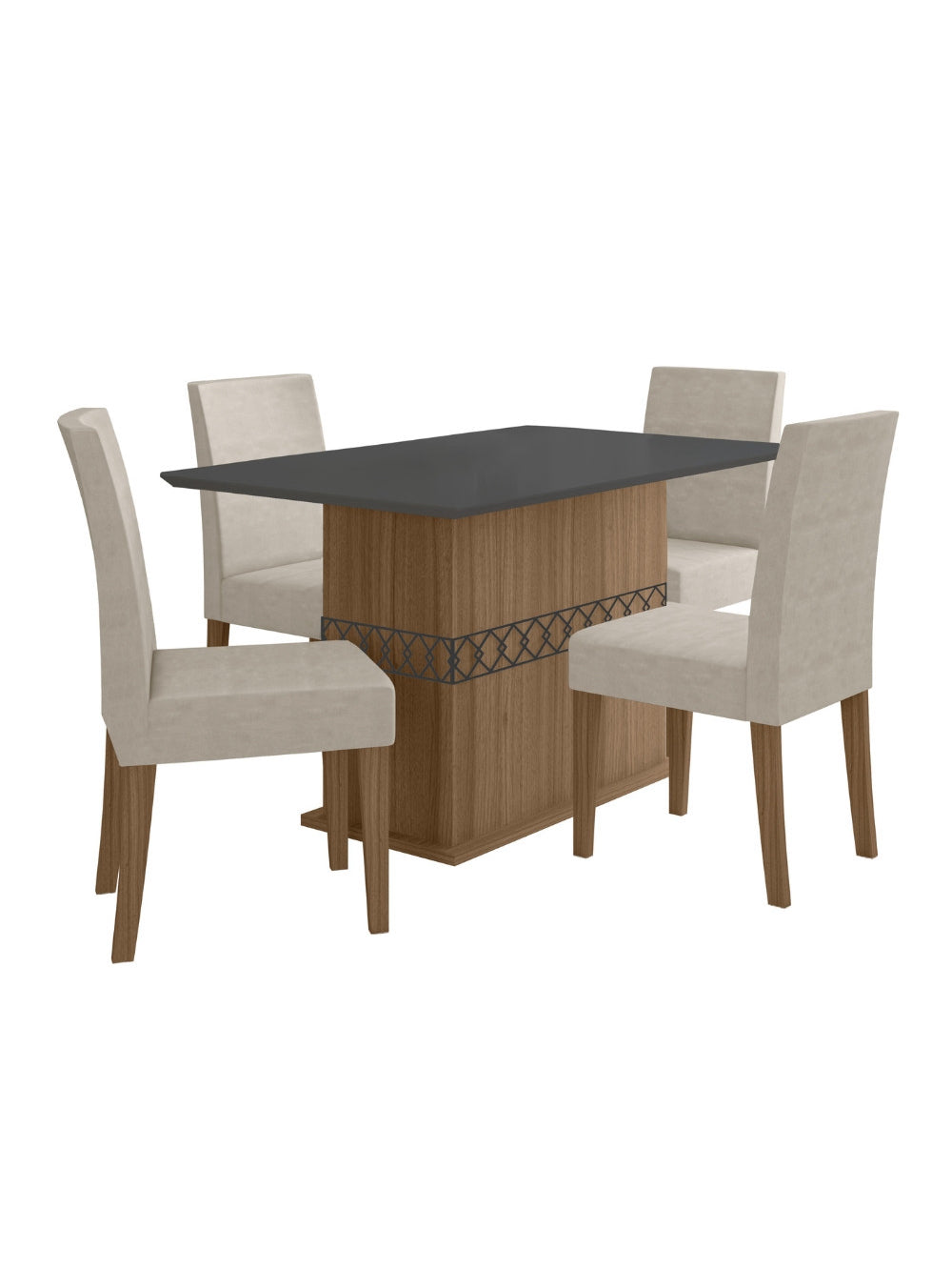 Conjunto Sala de Jantar Retangular Mesa Agata 136cm e 04 Cadeiras Josi Poliman Móveis - Carvalho com Grafite