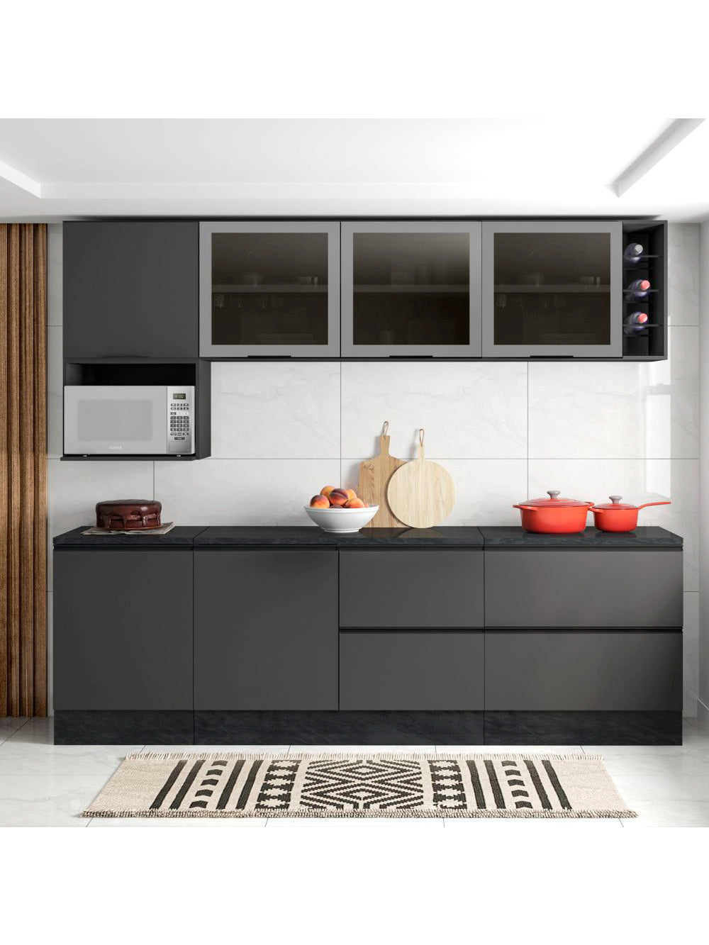 Composição Cozinha Modulada Etna 7 Peças Poliman - Grafite