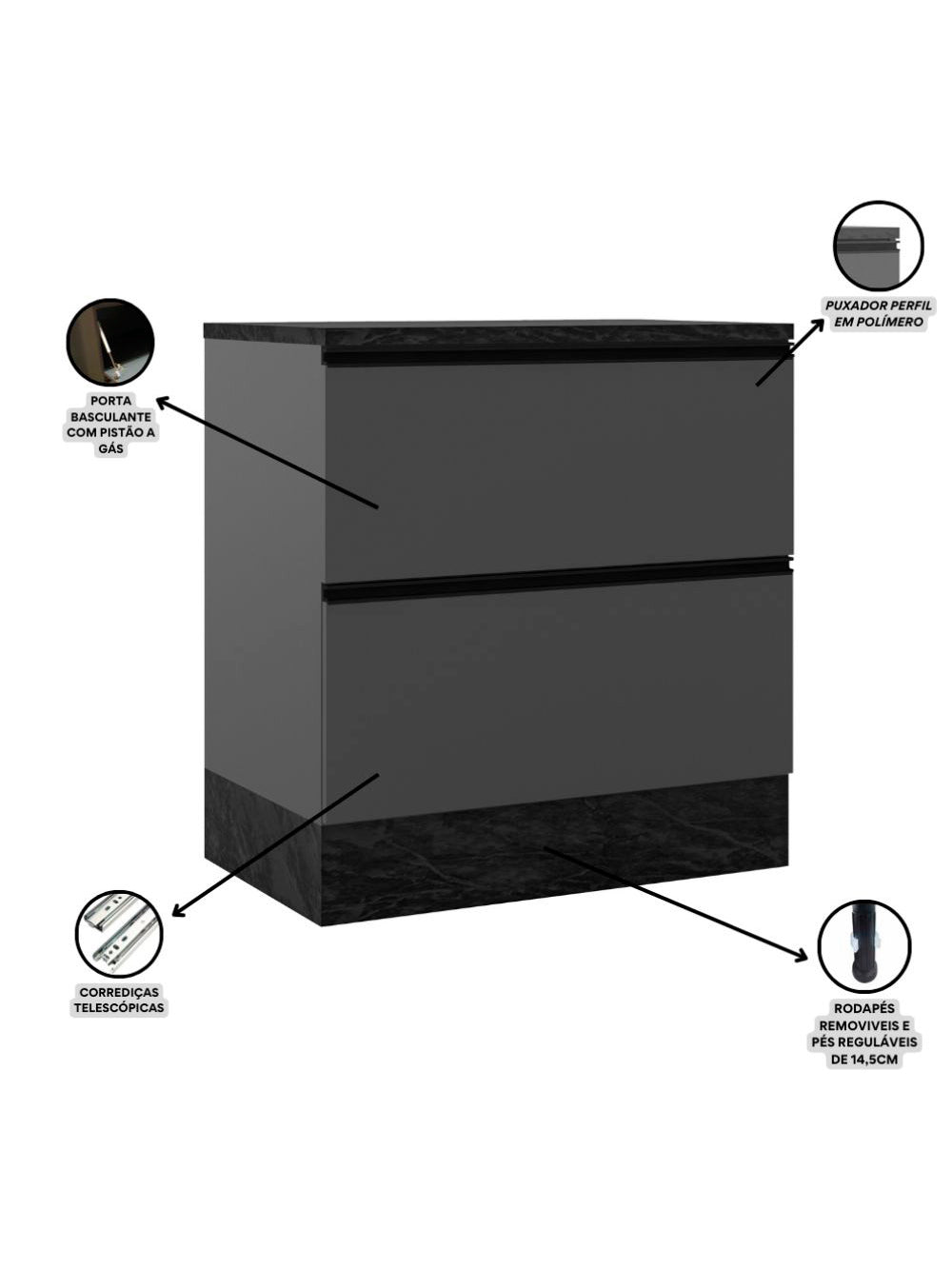 Composição Cozinha Modulada Etna 7 Peças Poliman - Grafite