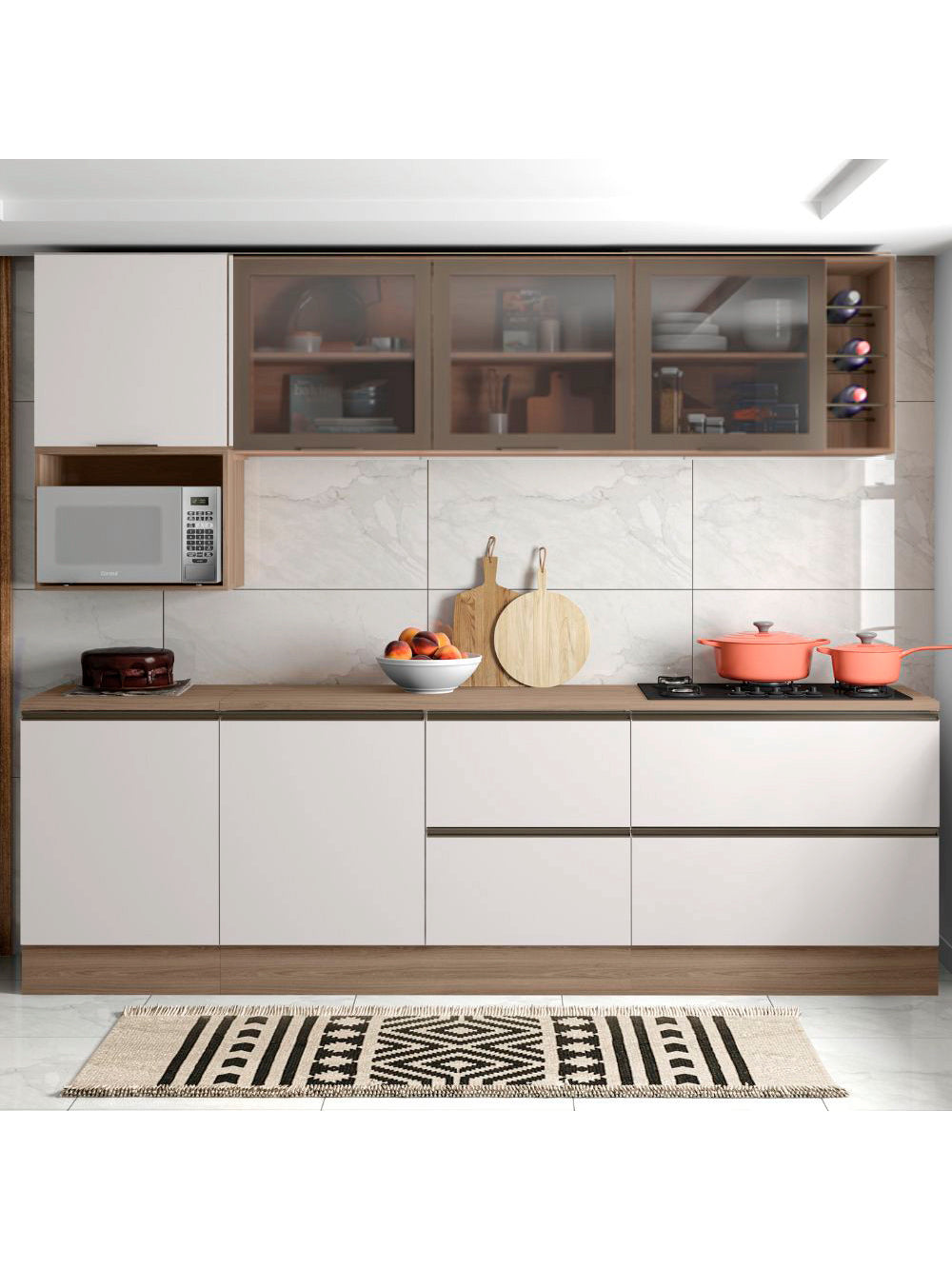 Composição Cozinha Modulada Etna com 7 Peças Poliman - Carvalho oak e Off White