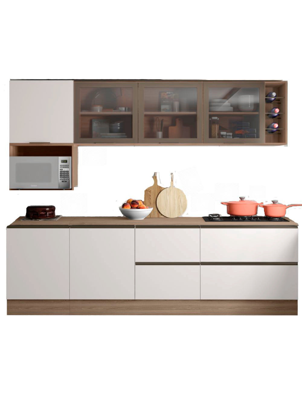 Composição Cozinha Modulada Etna com 7 Peças Poliman - Carvalho oak e Off White