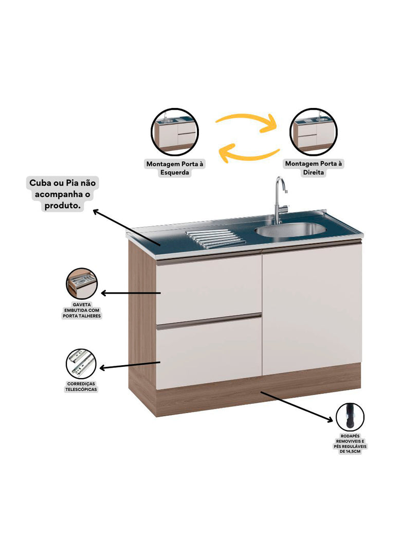 Composição Cozinha Modulada Etna com 7 Peças Poliman