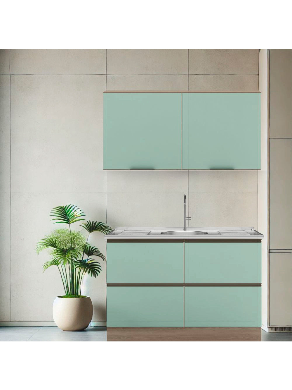 Composição Cozinha Modulada Etna 2 Peças Poliman - Carvalho Oak/Menta