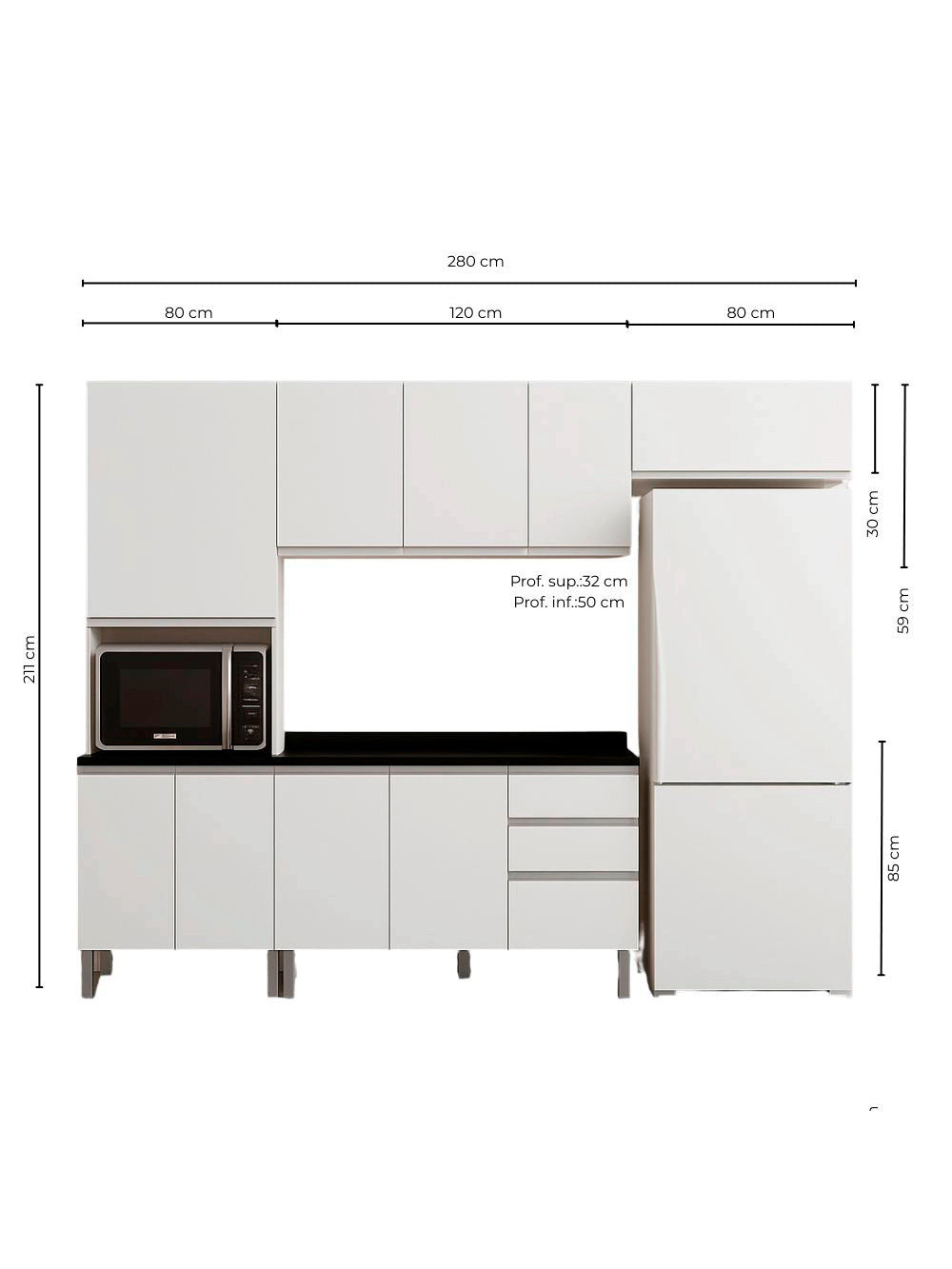 Composição Cozinha Modulada Evidence 6 Peças Poliman Móveis - Branco