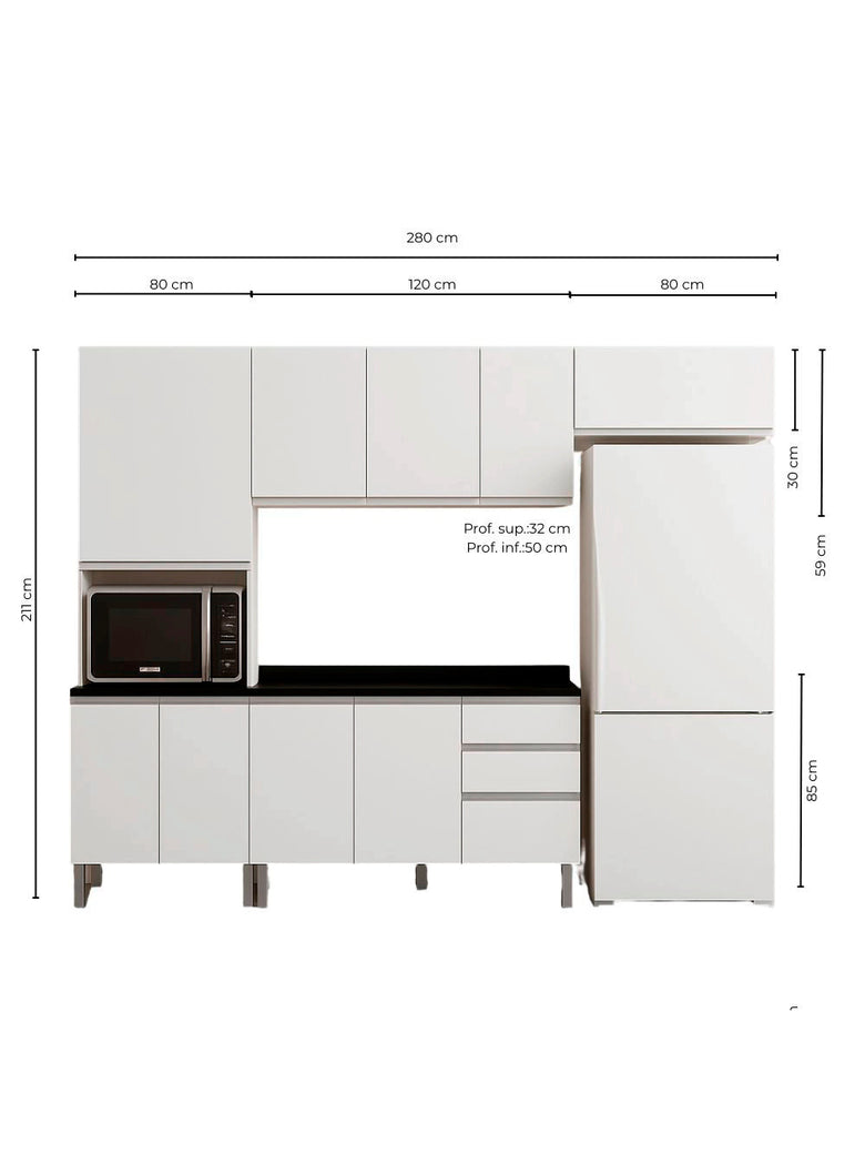 Composição Cozinha Modulada Evidence 6 Peças Poliman Móveis