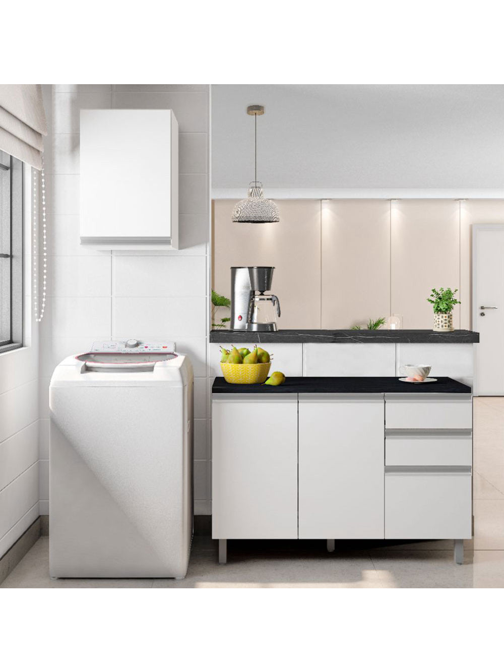 Cozinha Modulada Evidence 2pc com Tampo Poliman Móveis - Branco
