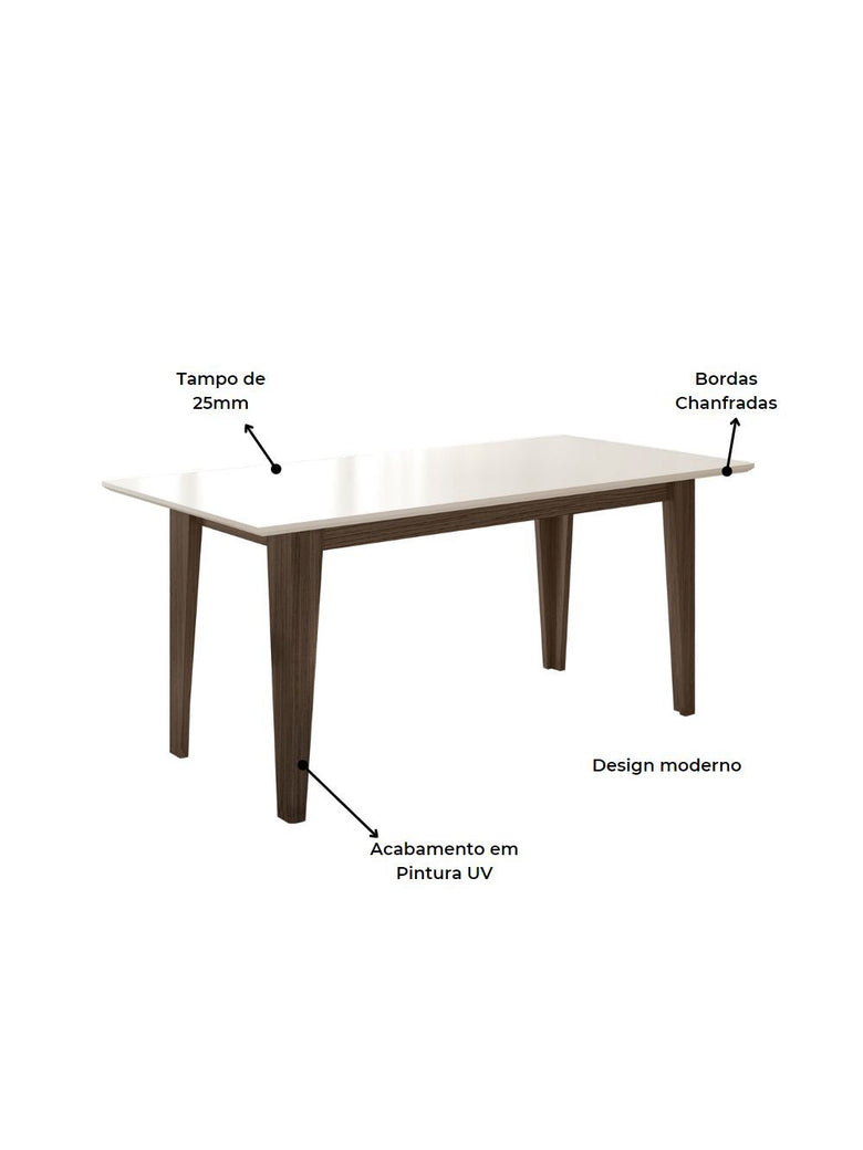 Conjunto Sala de Jantar Retangular Mesa Liz 160cm e 06 Cadeiras Josi Poliman Móveis