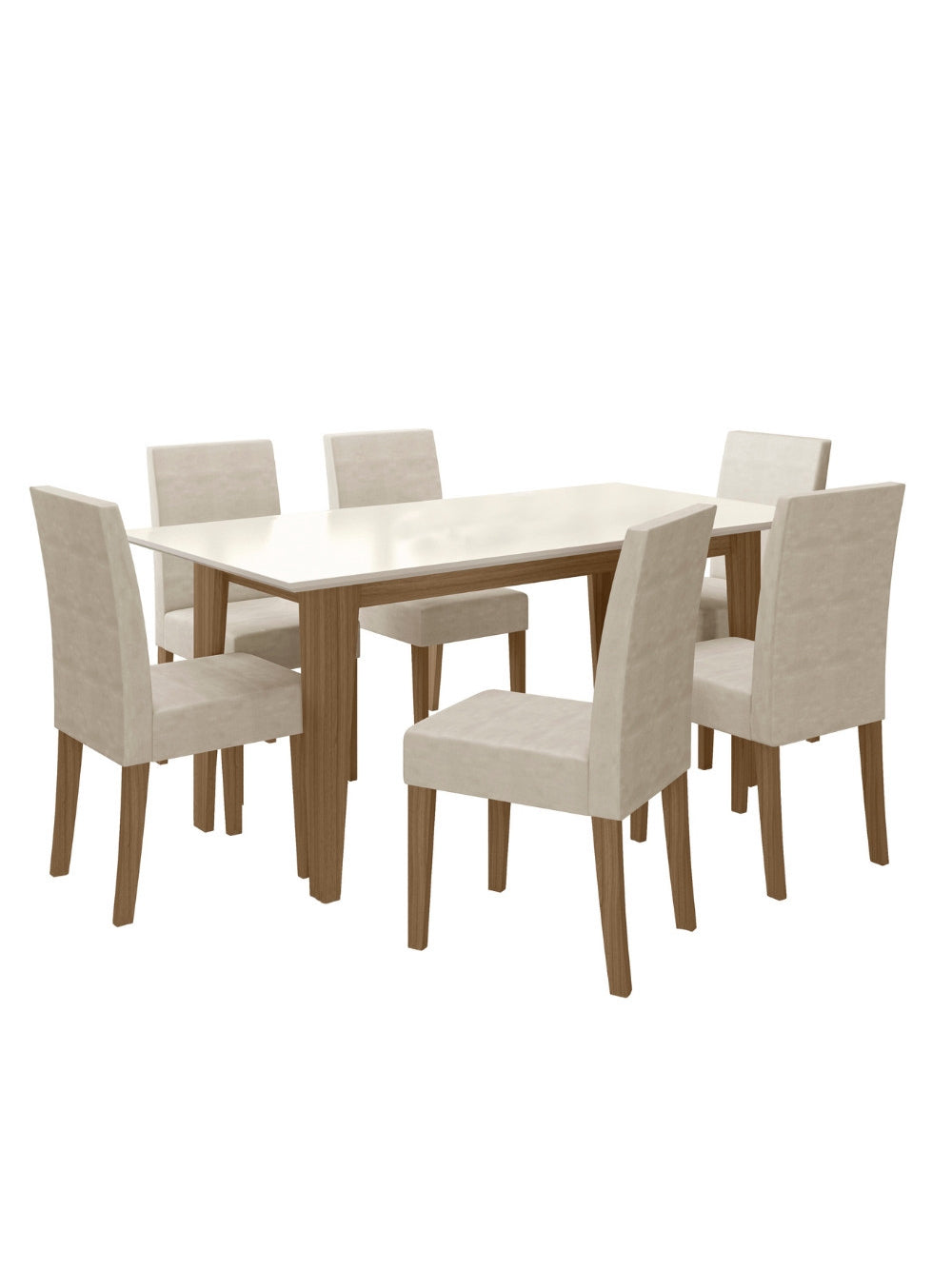 Conjunto Sala de Jantar Retangular Mesa Liz 160cm e 06 Cadeiras Josi Poliman Móveis - Amêndoa com Off White